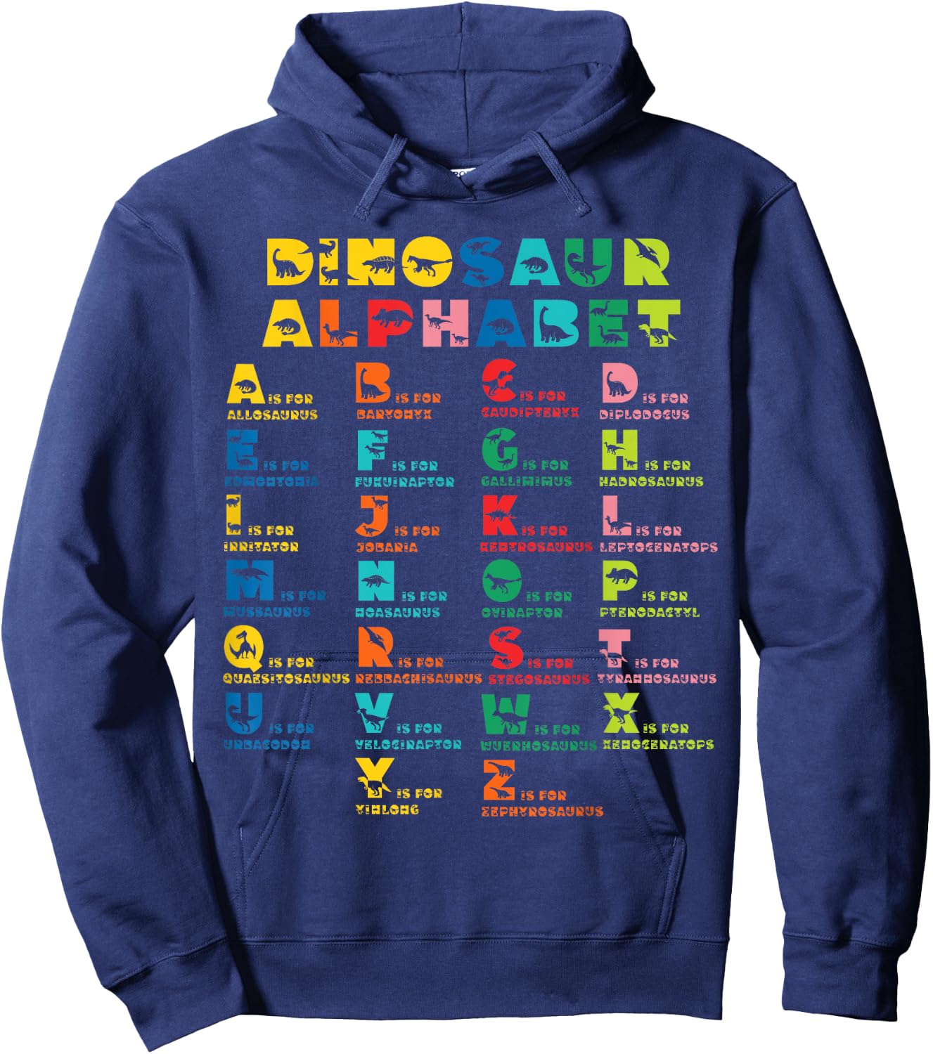 Types Of Dinosaurs Alphabet A-Z ABC Dino Identification kids Hoodie - Hoodie | Navy