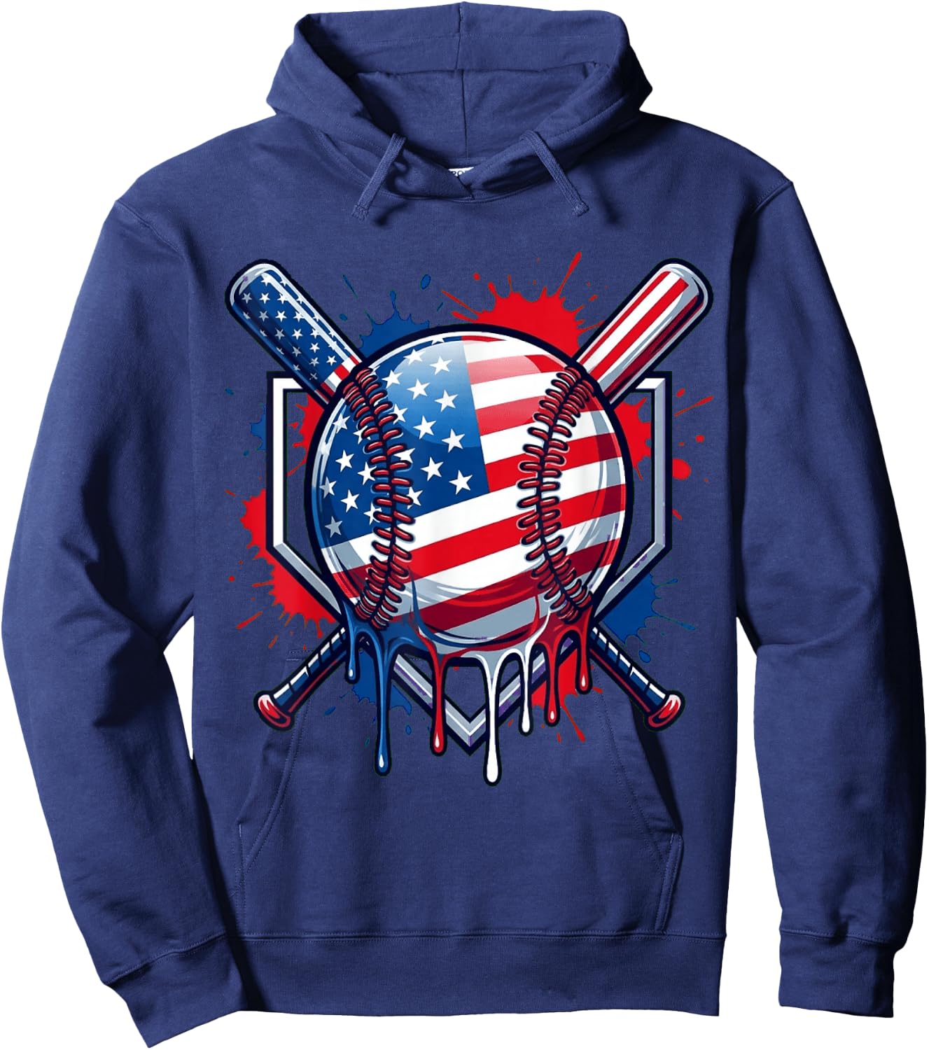 Baseball Drip American Flag Men Women Kids Youth 4th of July Hoodie - Hoodie | Navy