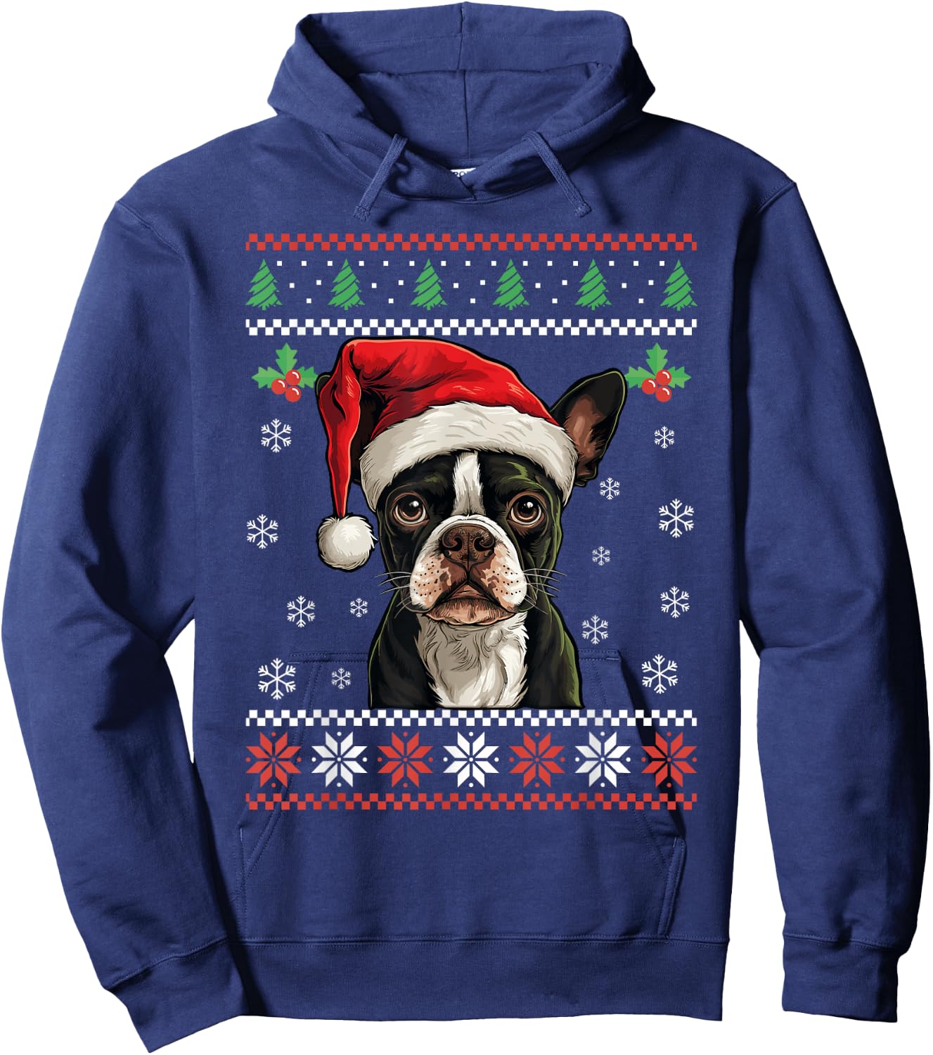 Boston Terrier Ugly Christmas Sweater Xmas For Adults Kids Hoodie - Hoodie | Navy