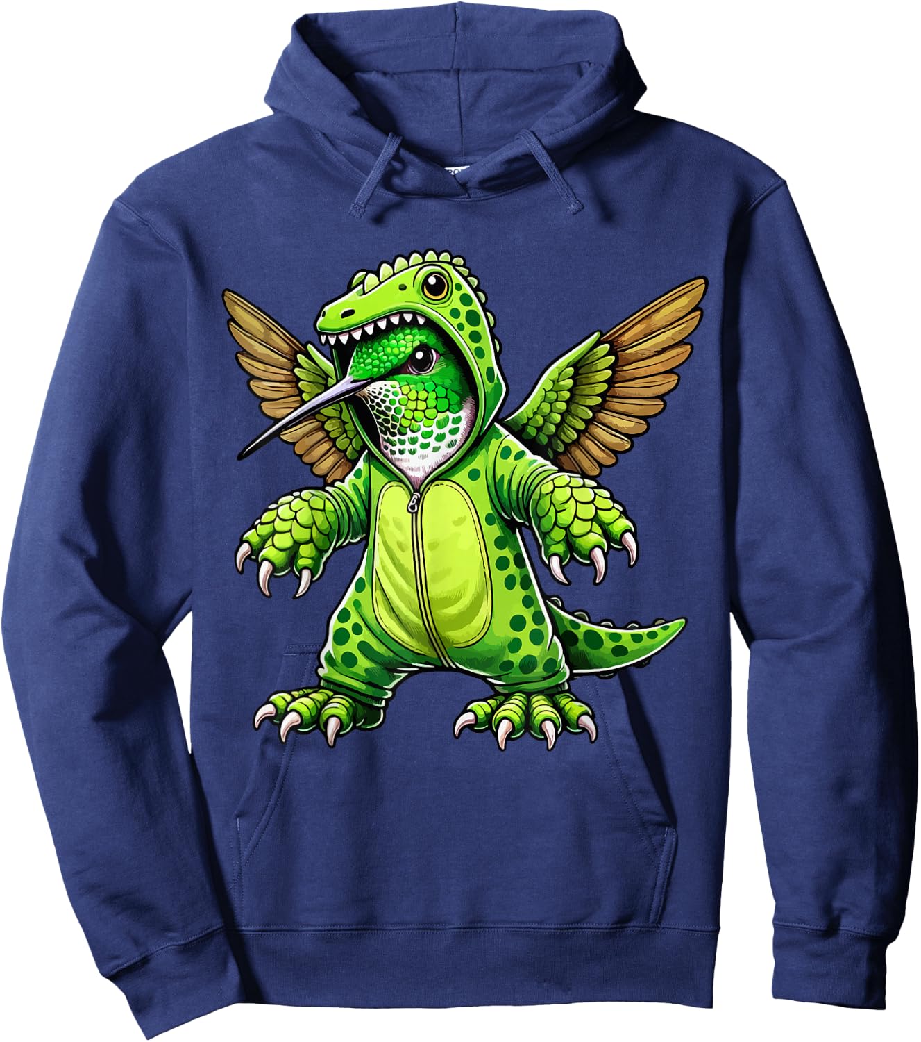 Hummingbird Wearing Dinosaur Costume Halloween Cosplay Hoodie - Hoodie | Navy
