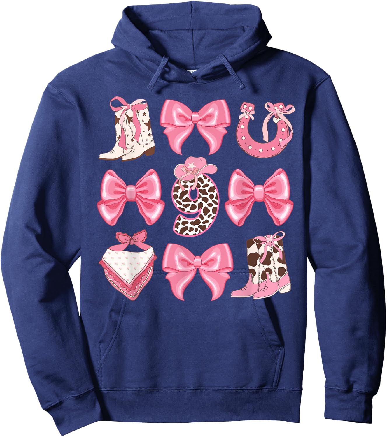 9th Birthday Cowgirl Nine Year Old Cow Girl Birthday Party Hoodie - Hoodie | Navy