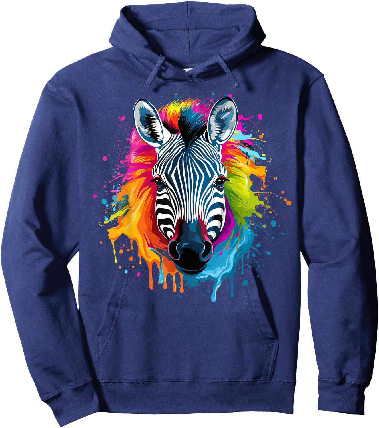 Colorful Splash Art Zebra Wildlife Animal Lover Hoodie - Hoodie | Navy
