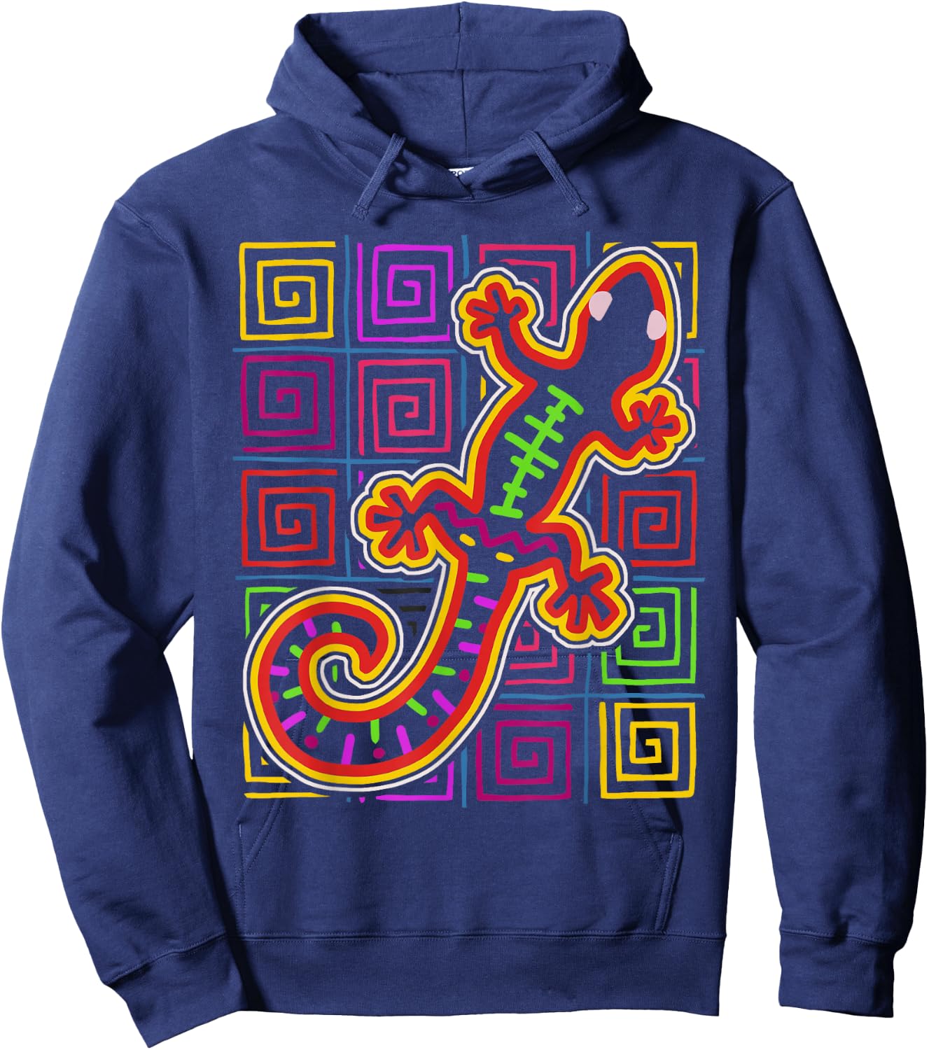 Gecko Lizard Mola Art by Panama Kuna Tribe Hoodie - Hoodie | Navy