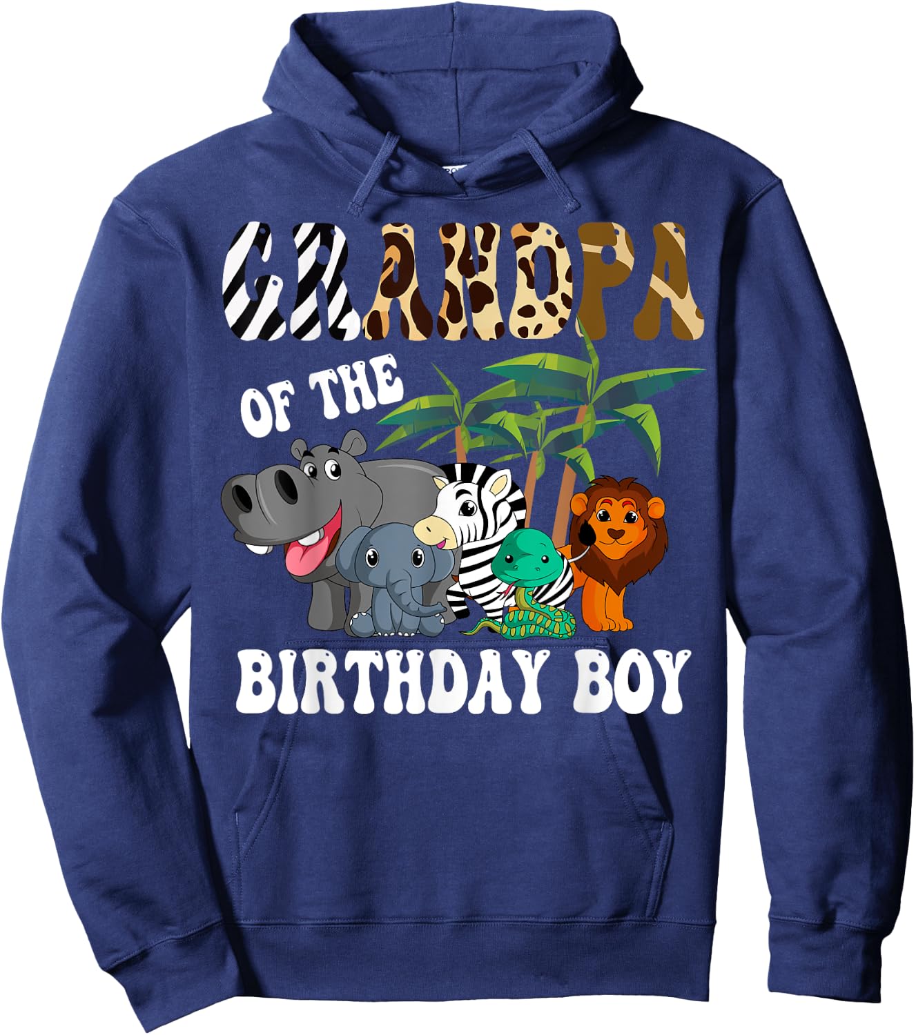 Grandpa of the Birthday Boy Zoo Bday Safari Celebration Hoodie - Hoodie | Navy