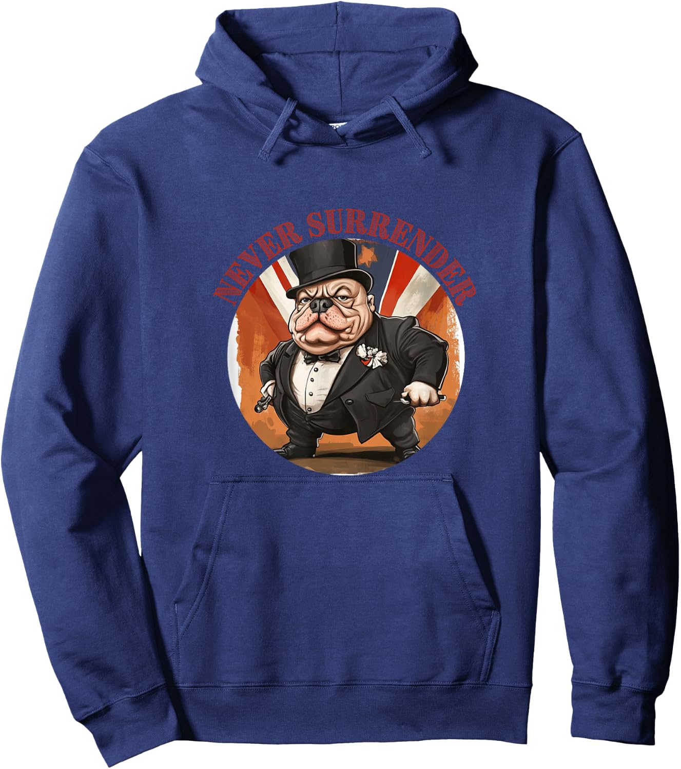 Winston Churchill British Bulldog Cartoon Never Surrender , Black, S Hoodie - Hoodie | Navy