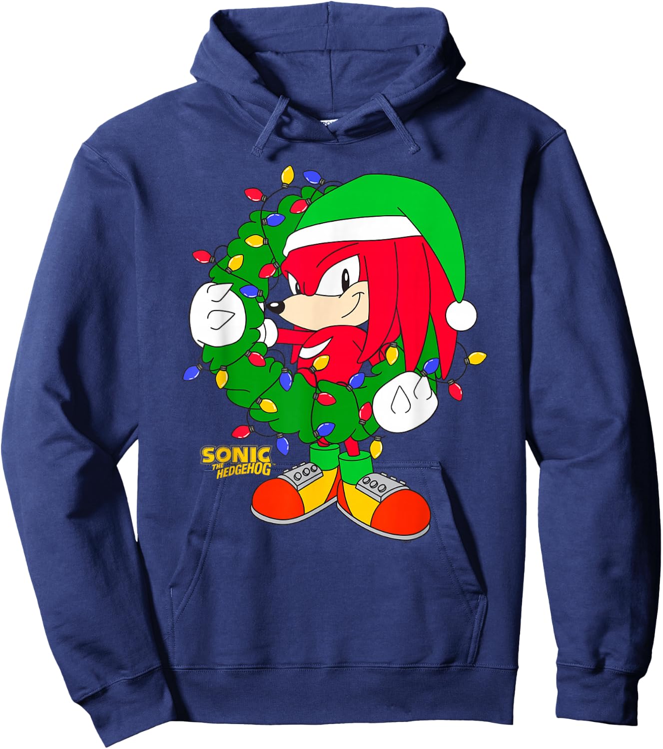 Sonic The Hedgehog Christmas Knuckle Wreath Big Chest Logo Hoodie - Hoodie | Navy