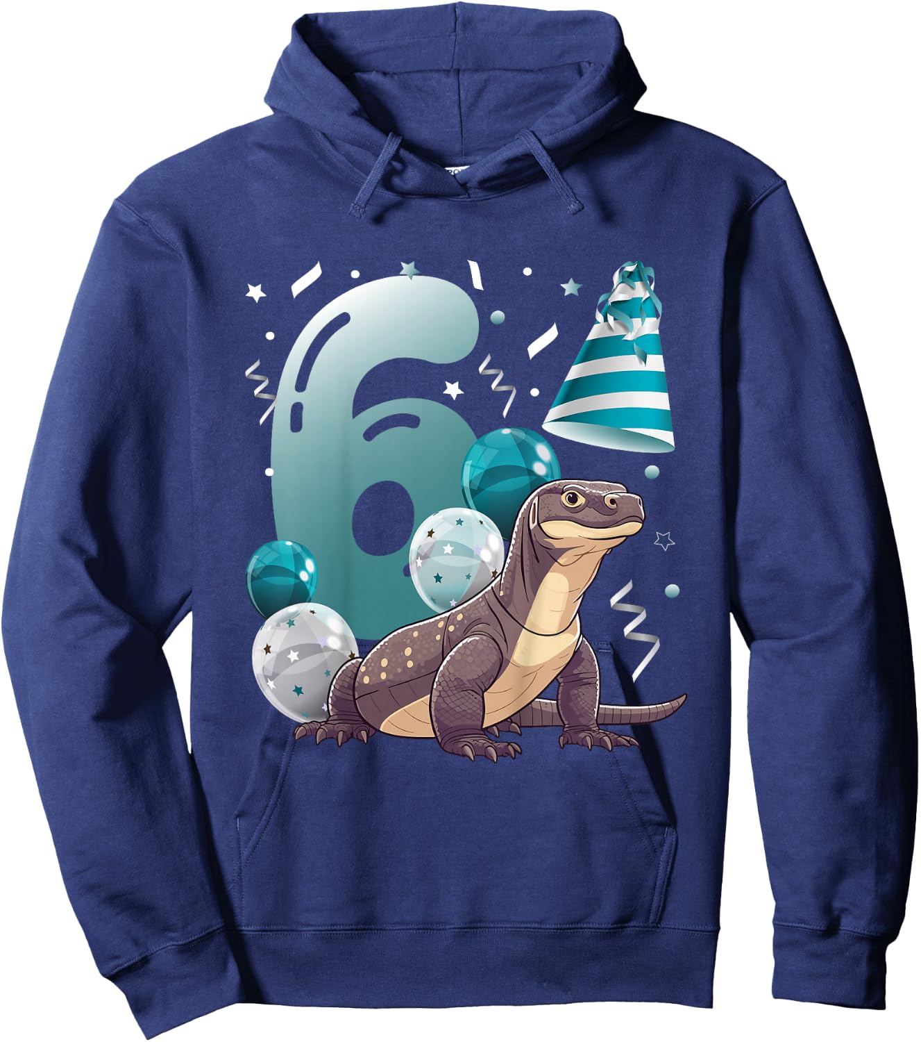 Kids 6th Komodo Dragon Birthday Party Six Year Old Komodo Dragon Hoodie - Hoodie | Navy