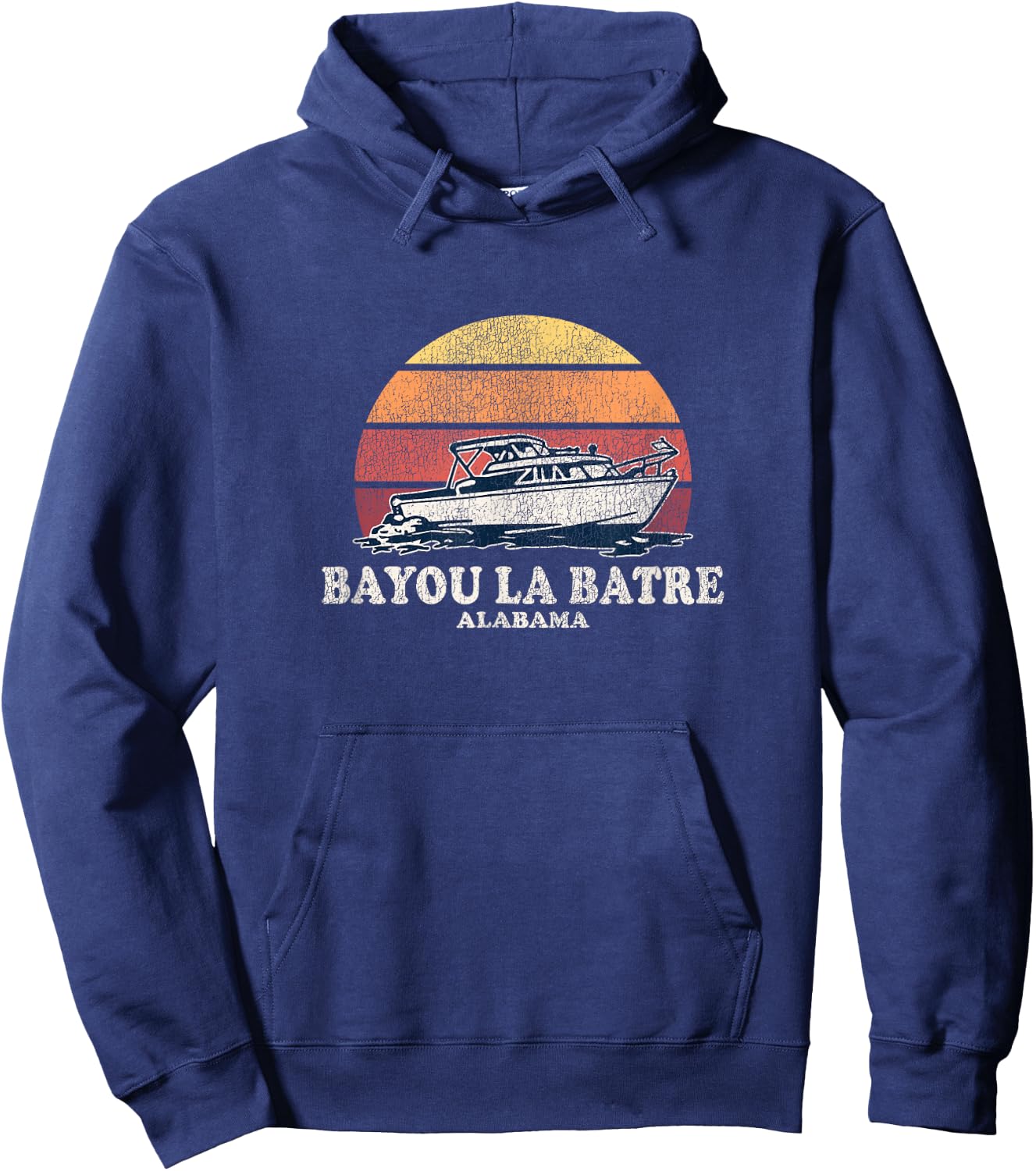 Bayou La Batre AL Vintage Boating 70s Retro Boat Hoodie - Hoodie | Navy