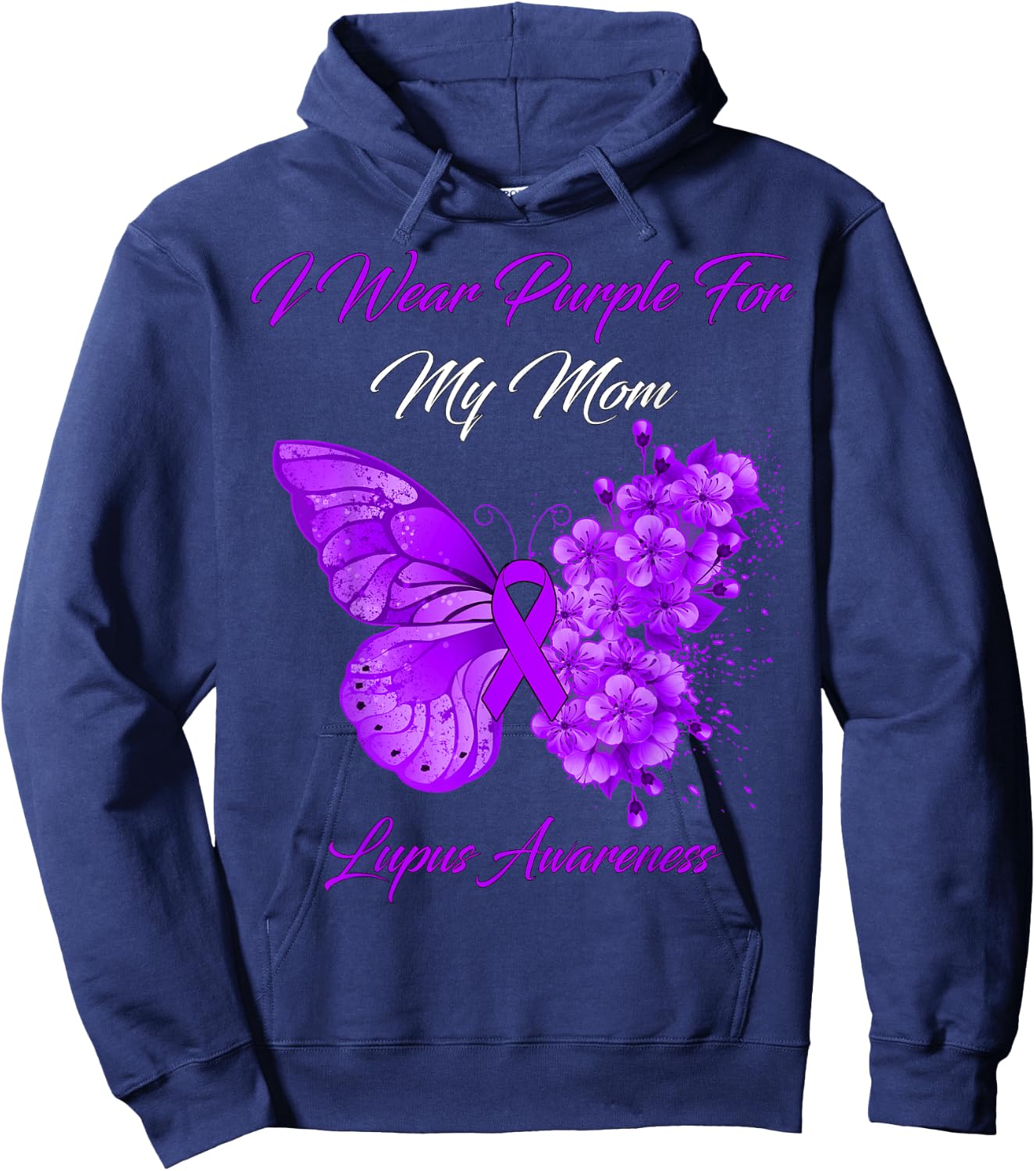 Butterfly I Wear Purple For My Mom Lupus Awareness Hoodie - Hoodie | Navy