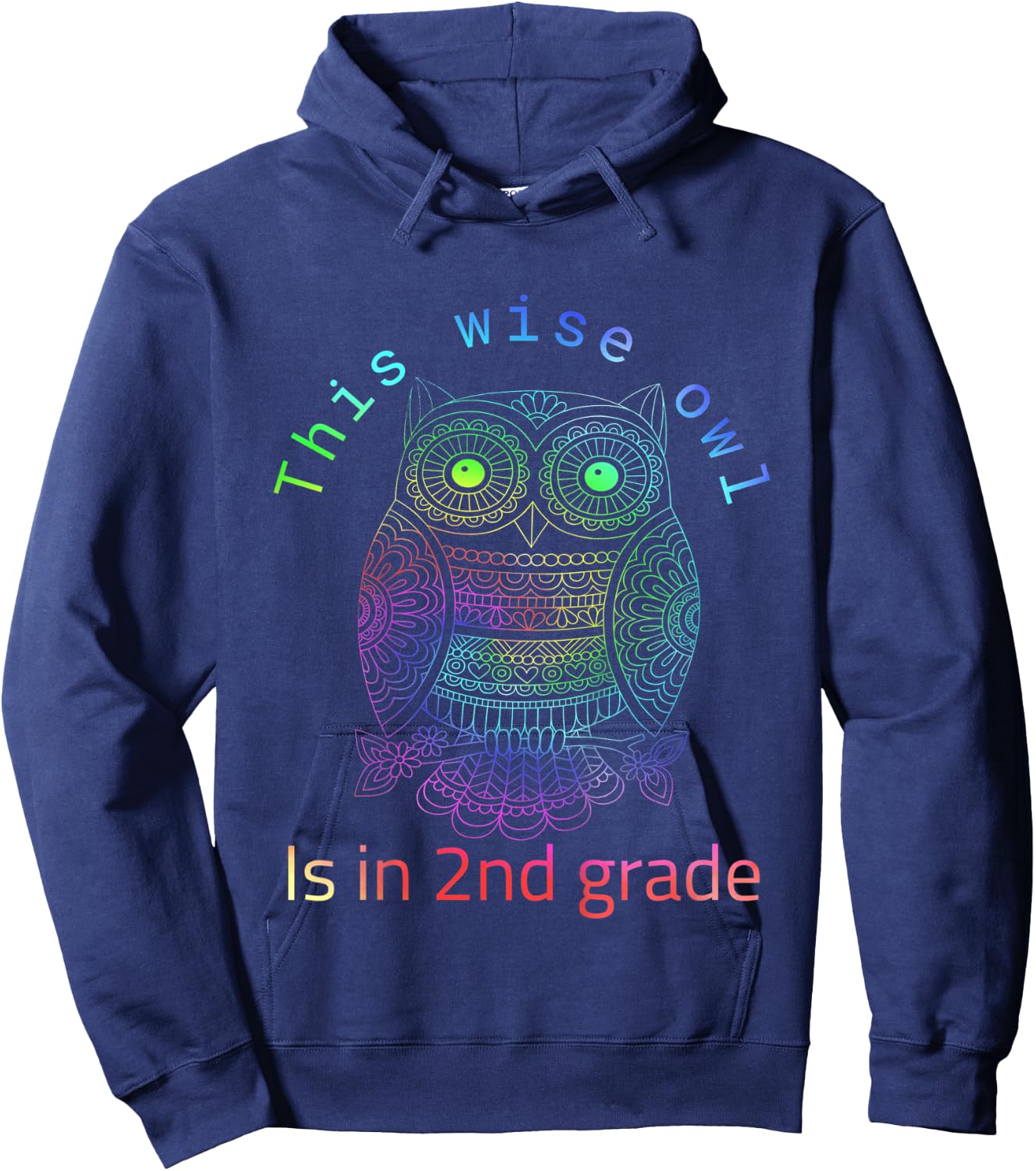 Kids 2nd Grade Colorful Tie Dye Rainbow Colors Wise Owl Hoodie - Hoodie | Navy