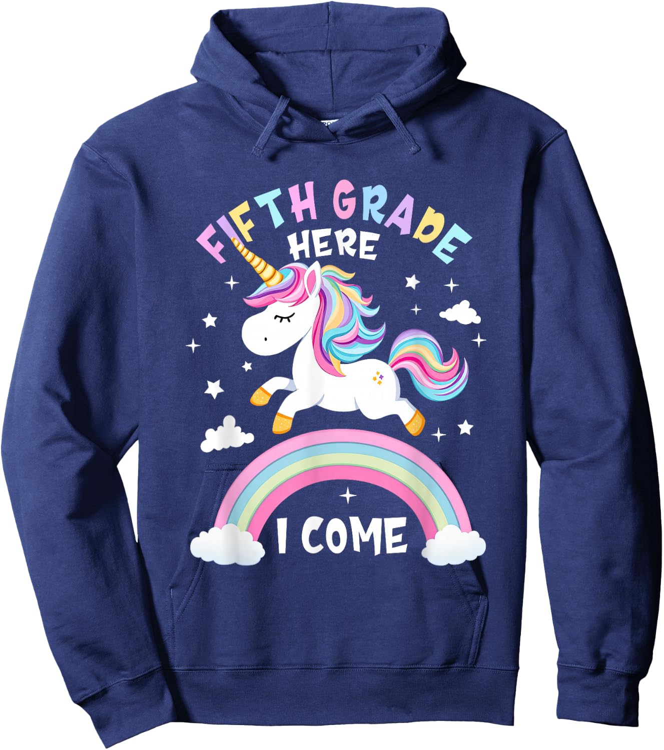 Fifth Grade Here I Come Unicorn First Day of 5th Grade Girls Hoodie - Hoodie | Navy