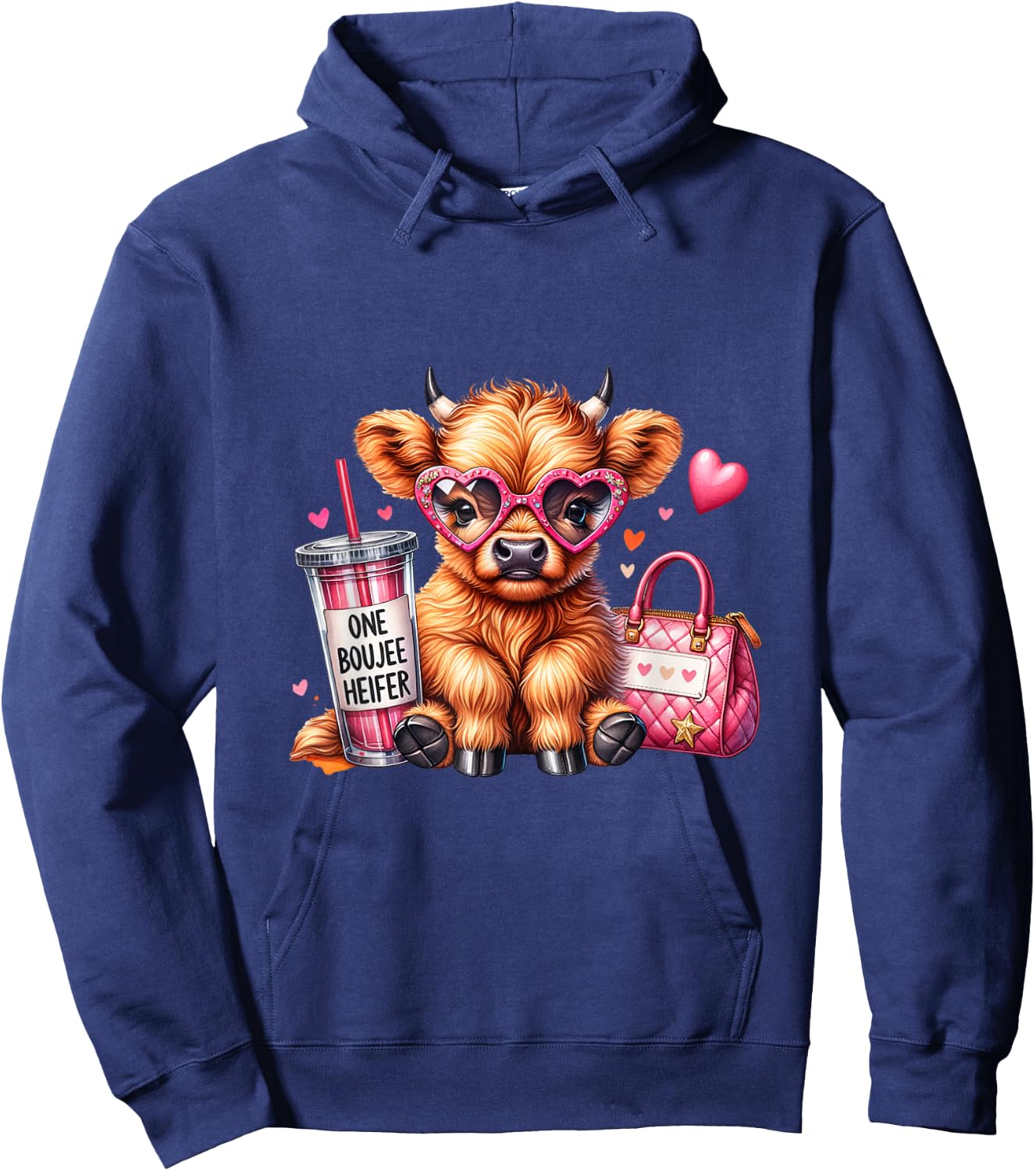 One Boujee Heifer Highland Cow Hoodie - Hoodie | Navy
