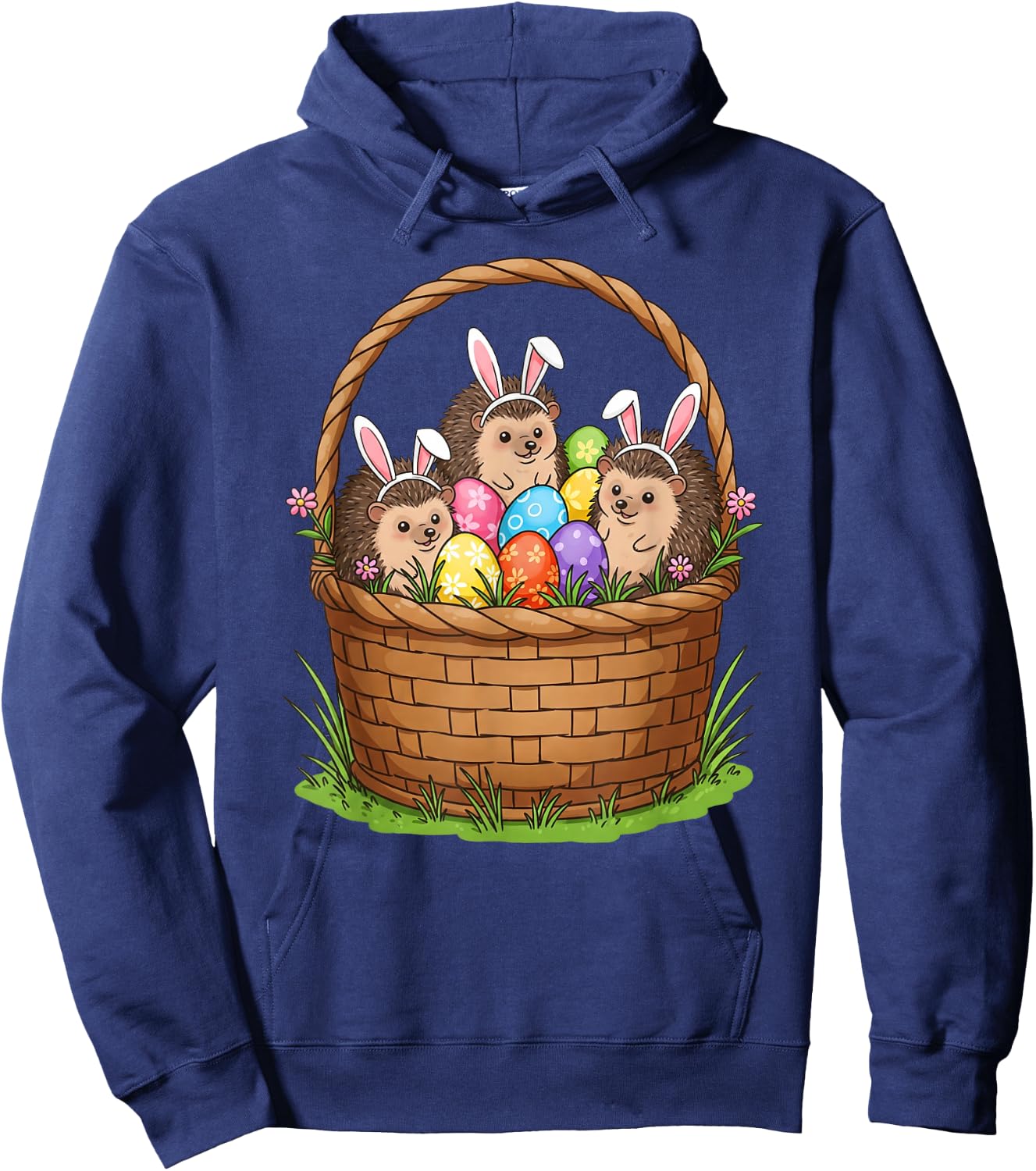 Hedgehog Bunny Easter Basket Egg Easter Day Kids Hoodie - Hoodie | Navy