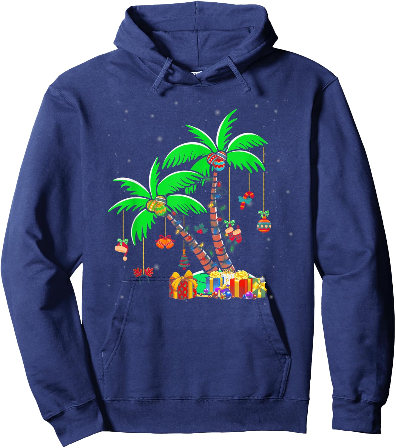 Christmas Palm Tree Tropical Xmas Coconut Lights Hoodie - Hoodie | Navy