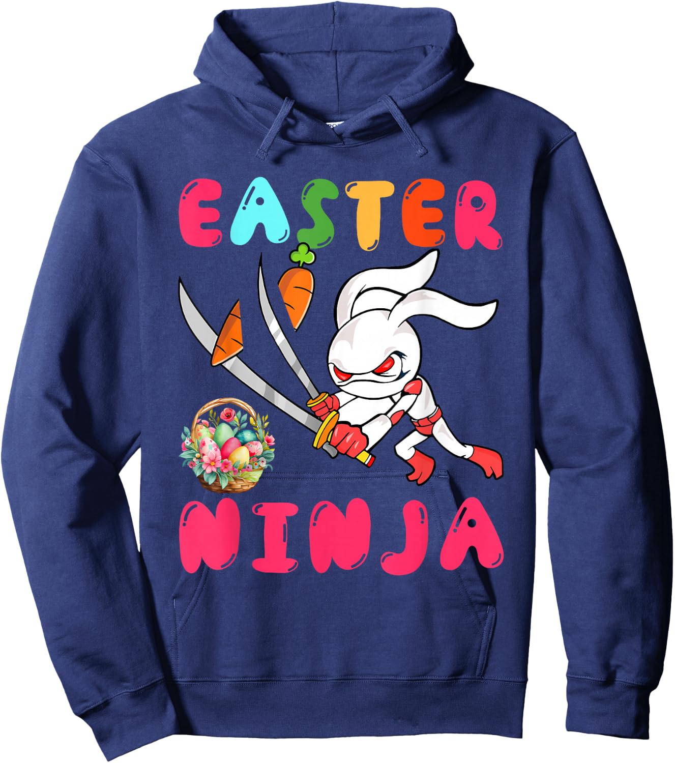 Easter Ninja Cute Bunny With Eggs Basket Costume Ninja Lover Hoodie - Hoodie | Navy