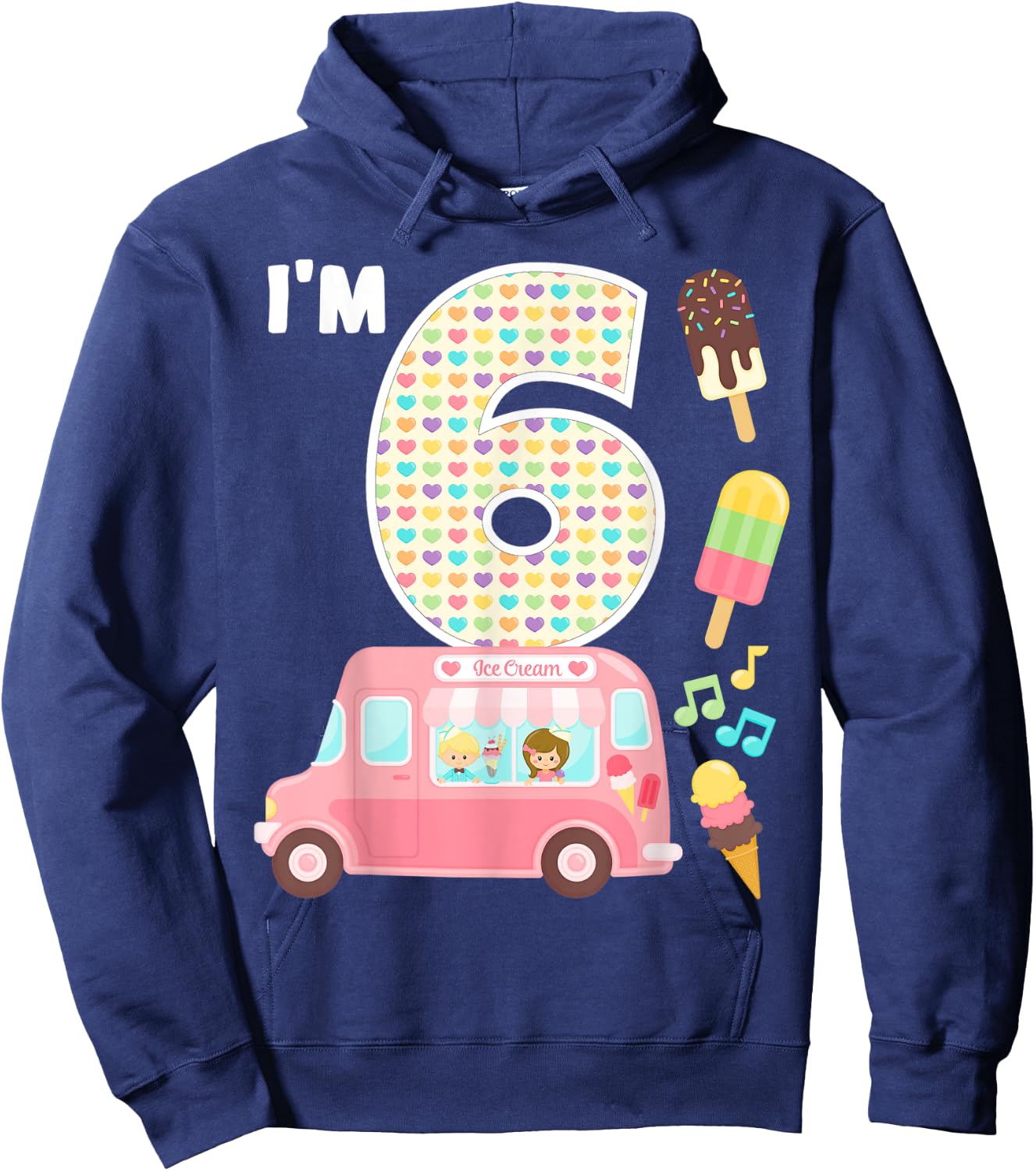 6th Birthday Crew Ice Cream Truck I'm 6 Bday Ice Cream Party Hoodie - Hoodie | Navy