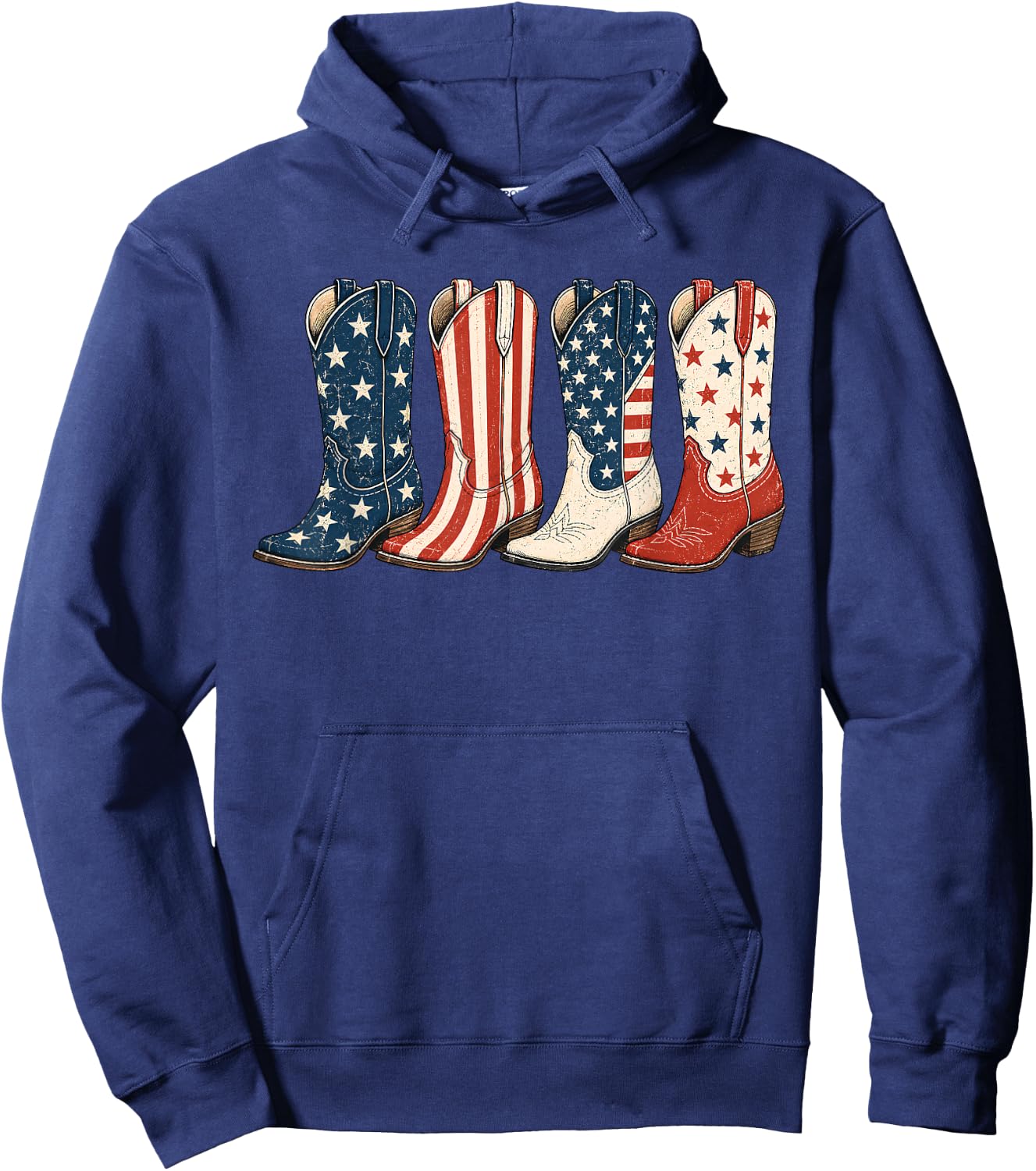 4th of July Patriotic Cowboy Boots Western Cowgirl American Hoodie - Hoodie | Navy