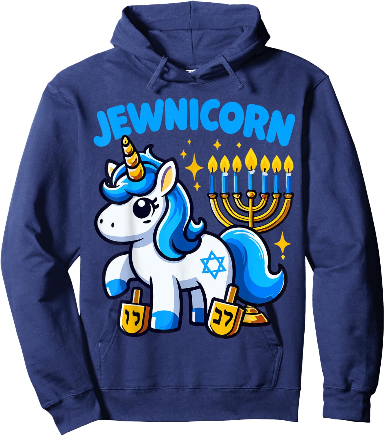 Jewnicorn Jew Unicorn Cute Hanukkah Pajamas Chanukah Girl Hoodie - Hoodie | Navy
