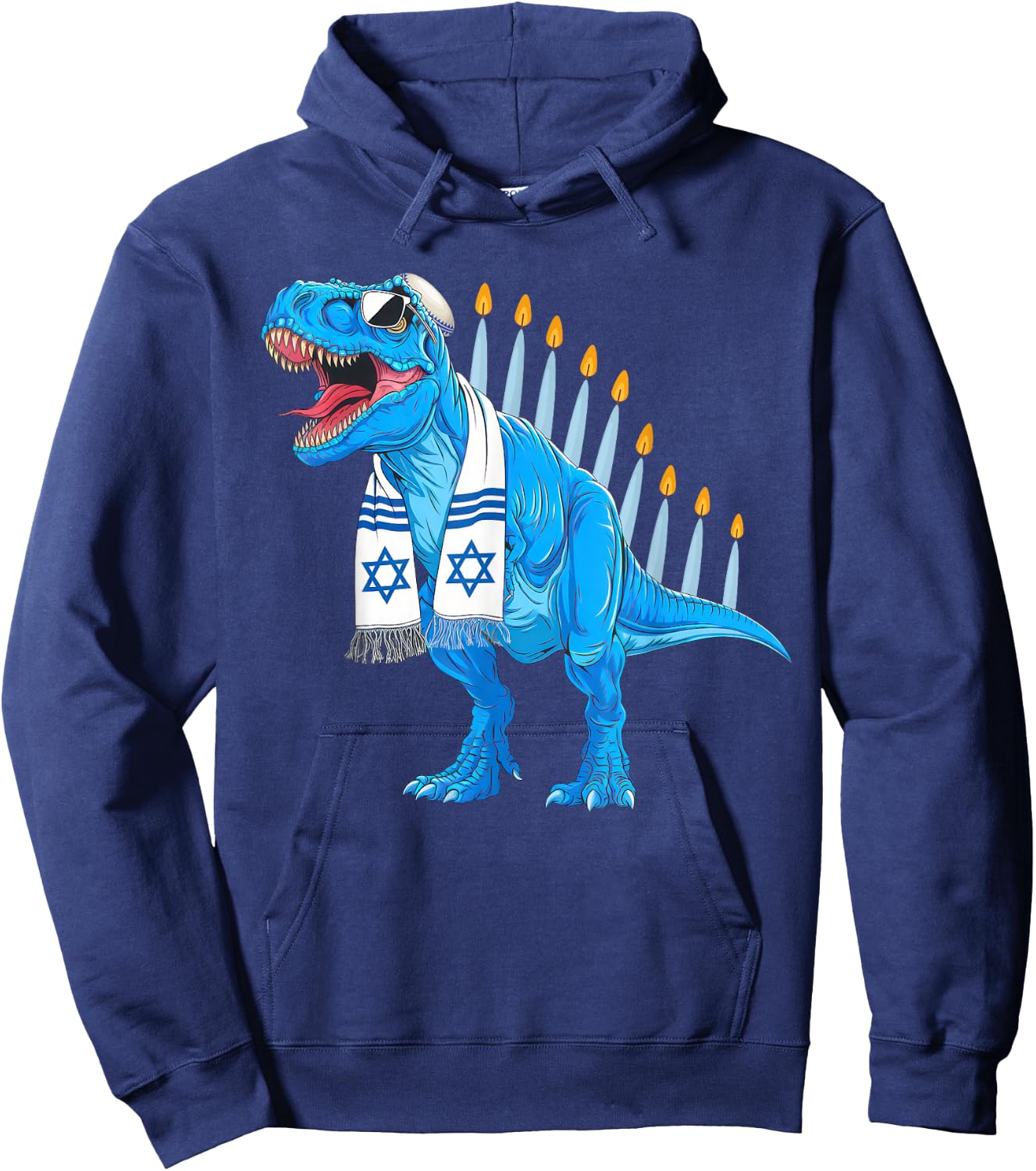 Menorasaurus Rex Shirt Menorahsaurus Hannukah Dinosaur Hoodie - Hoodie | Navy