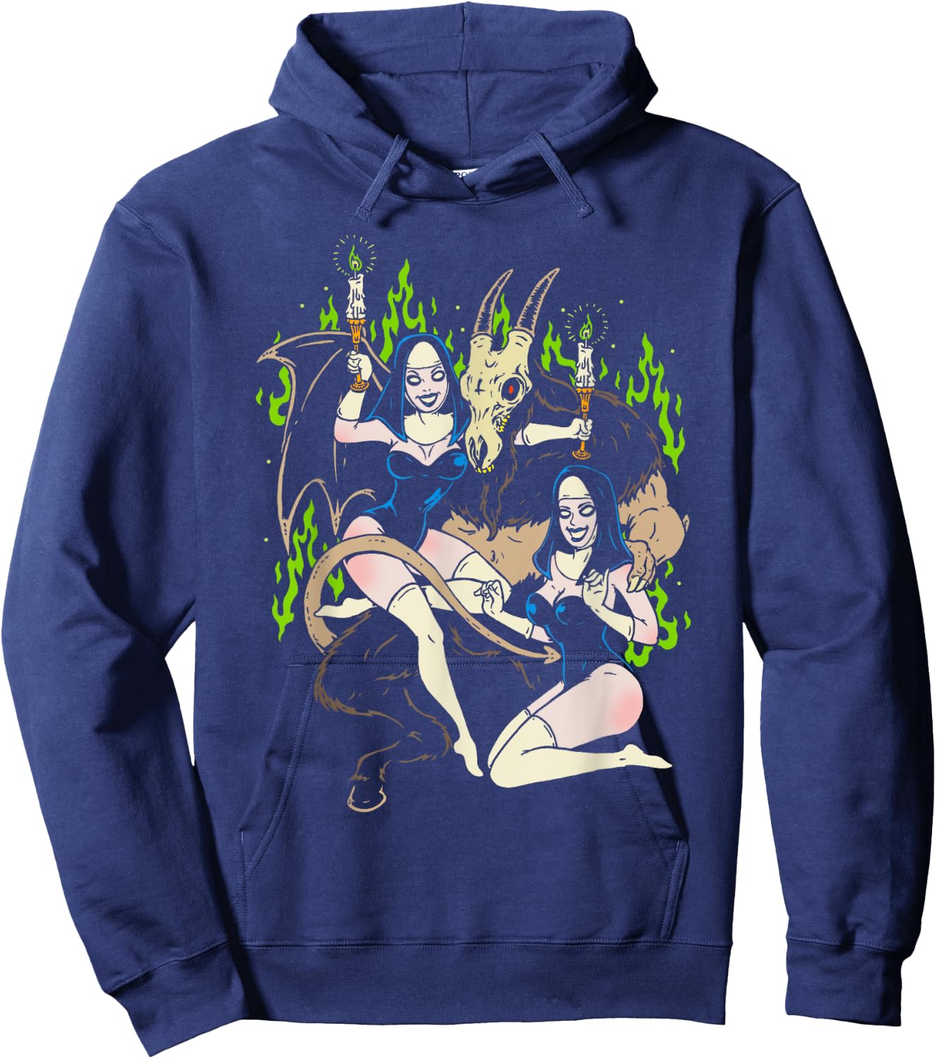 Baphomet Occult Goat Man Demon with Sexy Nuns Hoodie - Hoodie | Navy