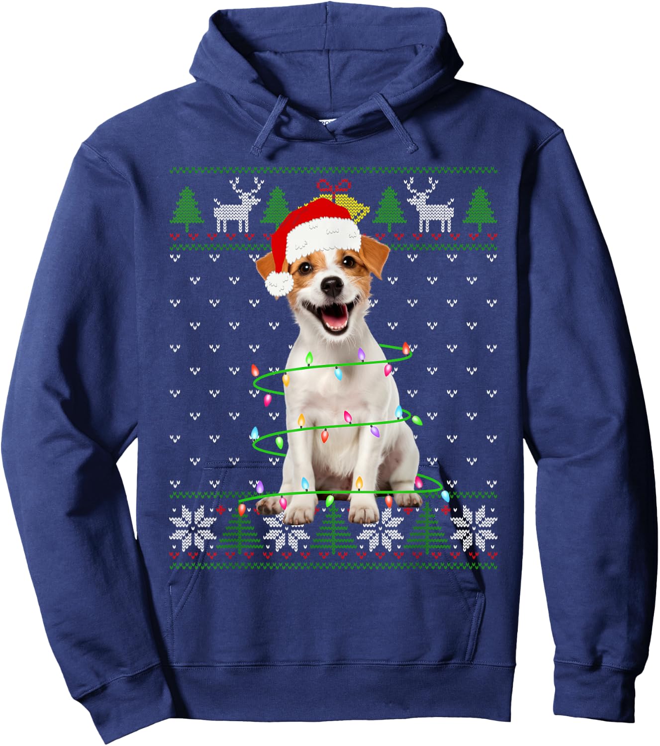 Jack Russell Terrier Dog Christmas Tree Lights Puppy Lover Men Women Kids Hoodie - Hoodie | Navy