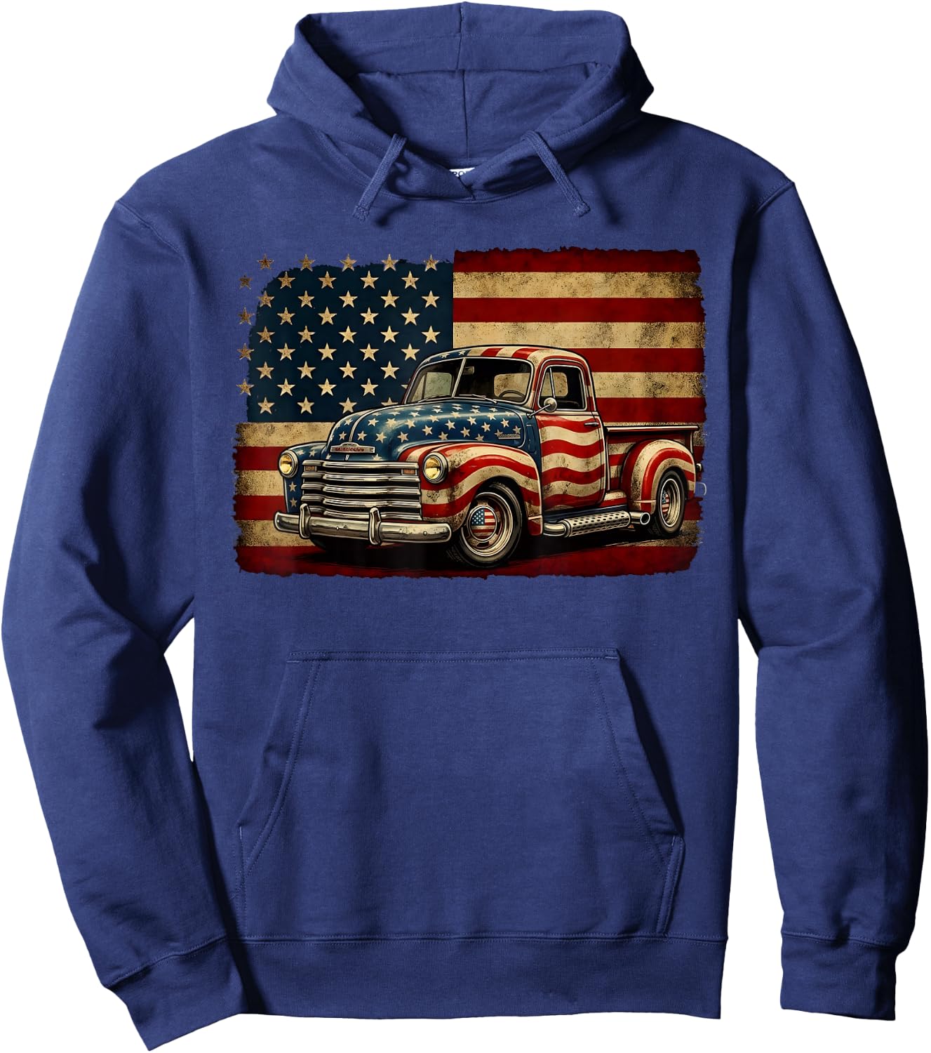 Classic Old Pickup Truck 4th of July Patriotic American Flag Hoodie - Hoodie | Navy