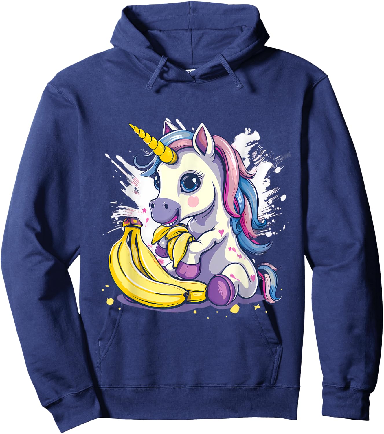 Banana Unicorn Watercolor Animal Art Drawing Banana Fruit Hoodie - Hoodie | Navy