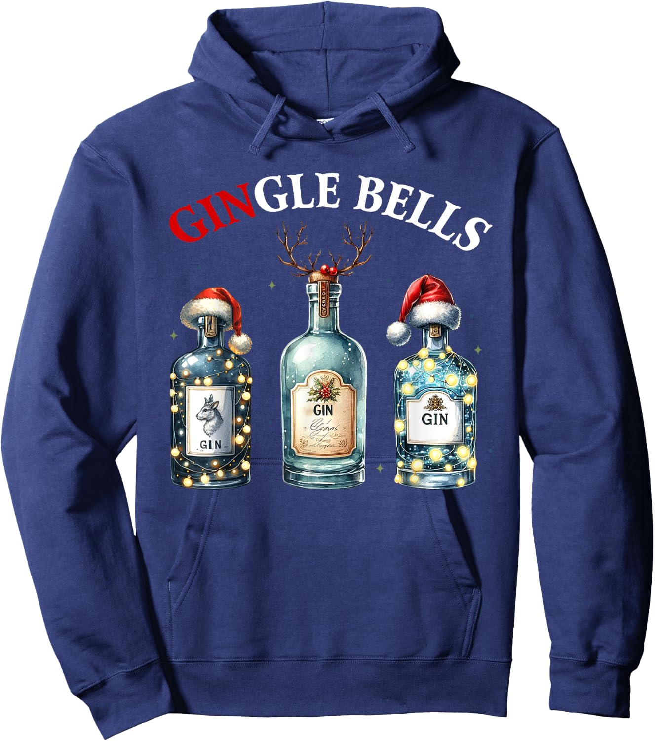 Gingle Bells Gin Christmas Lovers Reindeer Antlers Gin Drink Hoodie - Hoodie | Navy