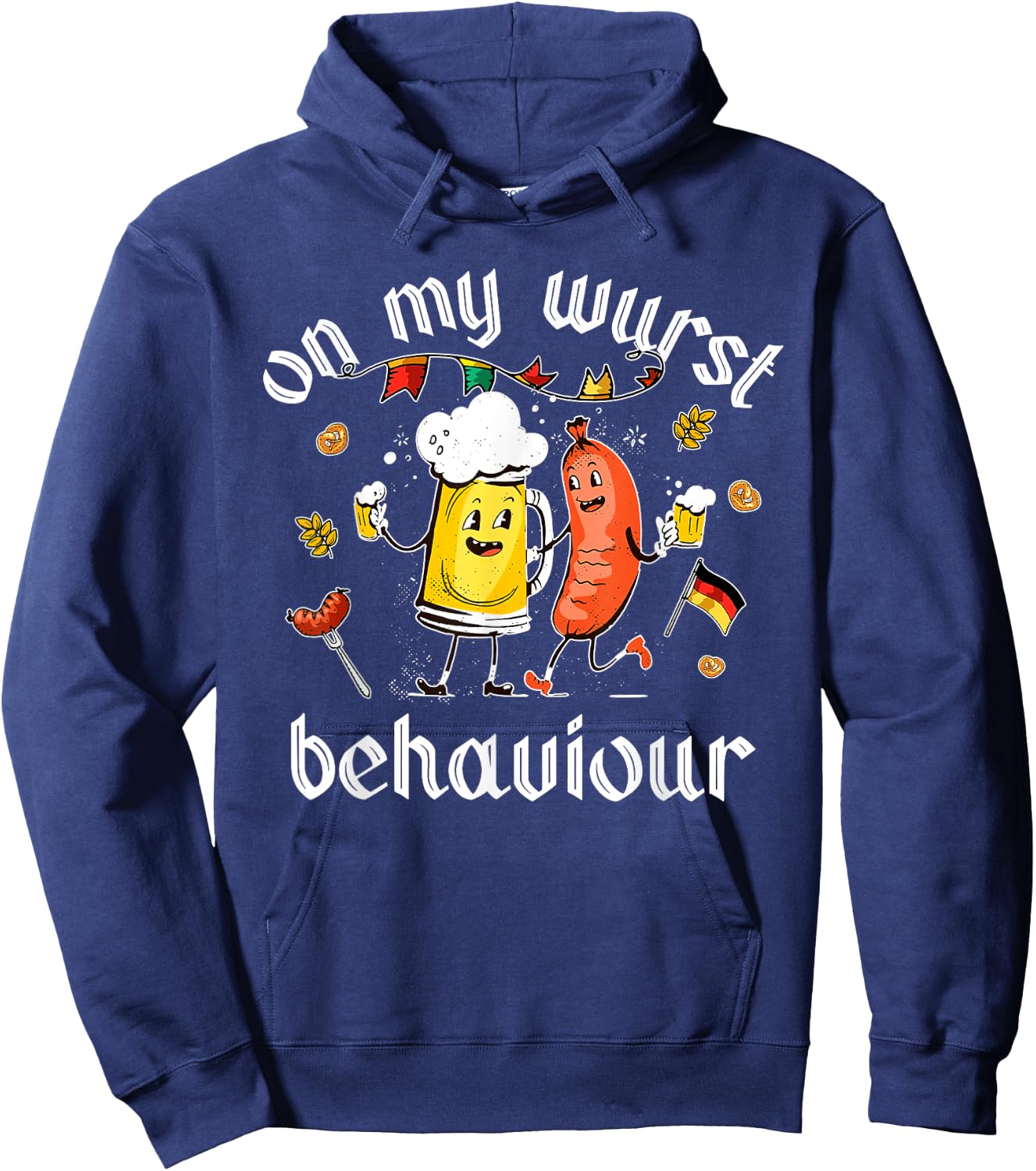 On My Wurst Behavior Funny Bratwurst German Oktoberfest Hoodie - Hoodie | Navy