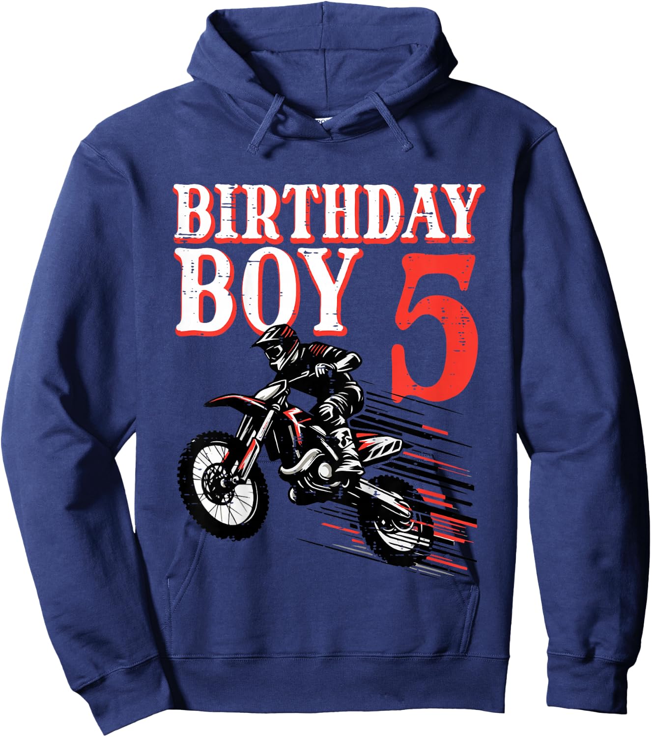 Kids Birthday Boy 5 Motorcycle 5th Bday Biker Rider Boys Kids Hoodie - Hoodie | Navy