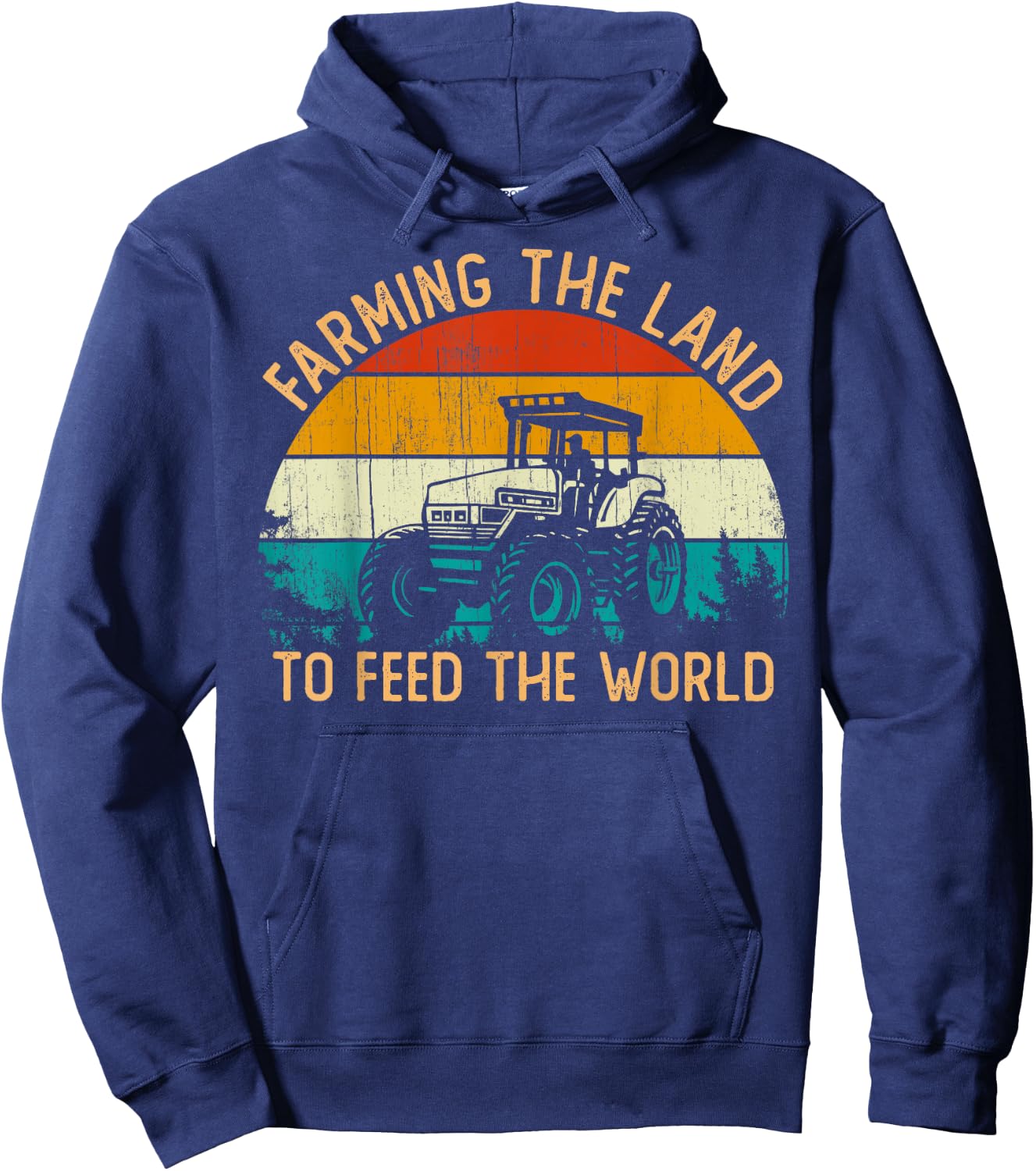 Vintage Retro Farming the land to feed the World Tractor Hoodie - Hoodie | Navy