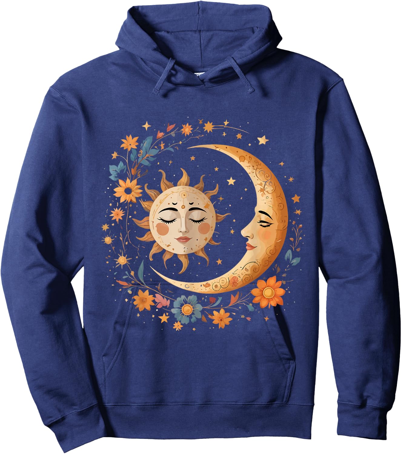 Vintage Celestial Sun Moon Boho Shirt Mystic Astrology Lover Hoodie - Hoodie | Navy