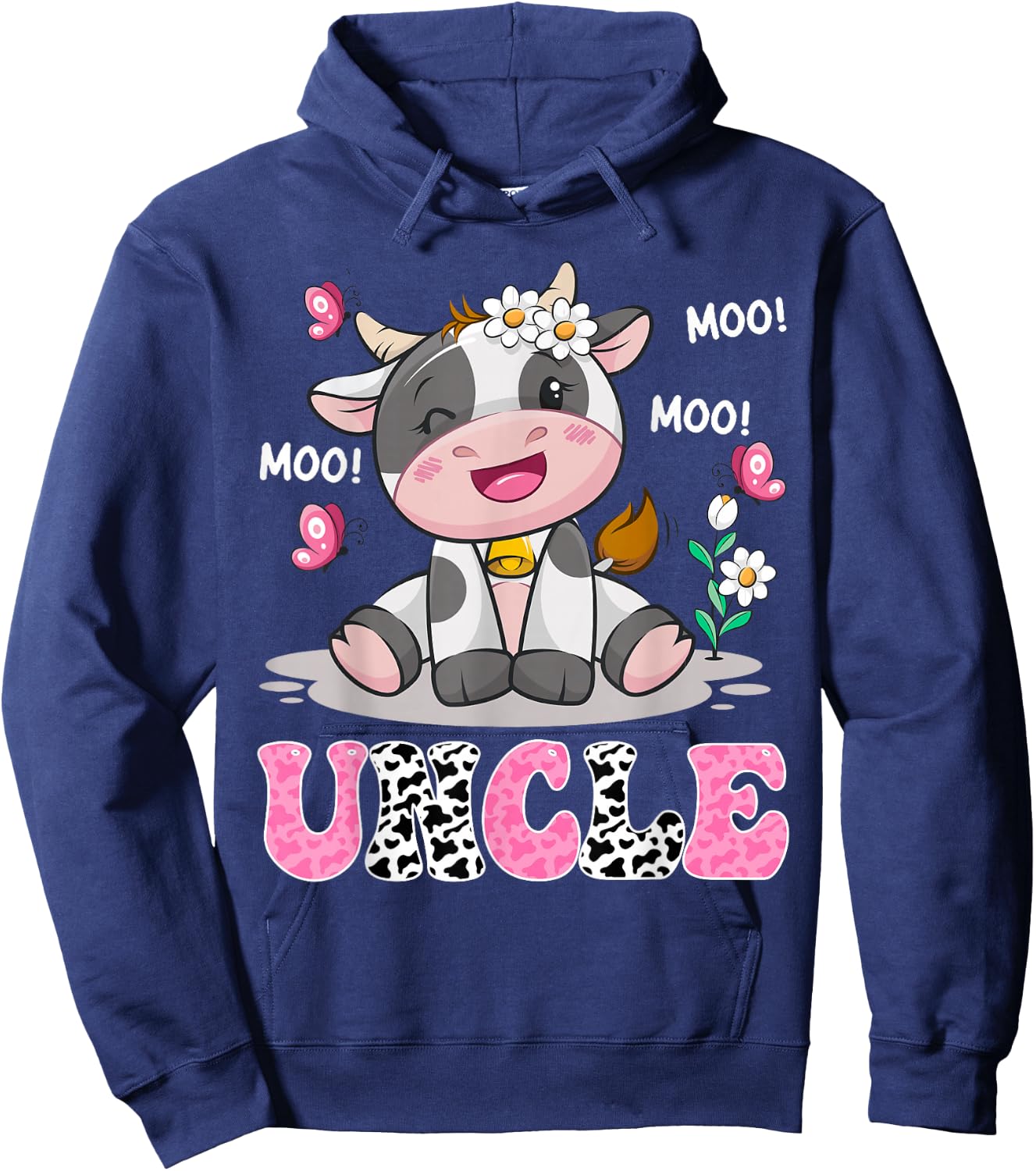 Uncle Cute Cow Moo Moo Farmer Birthday Family Matching Hoodie - Hoodie | Navy