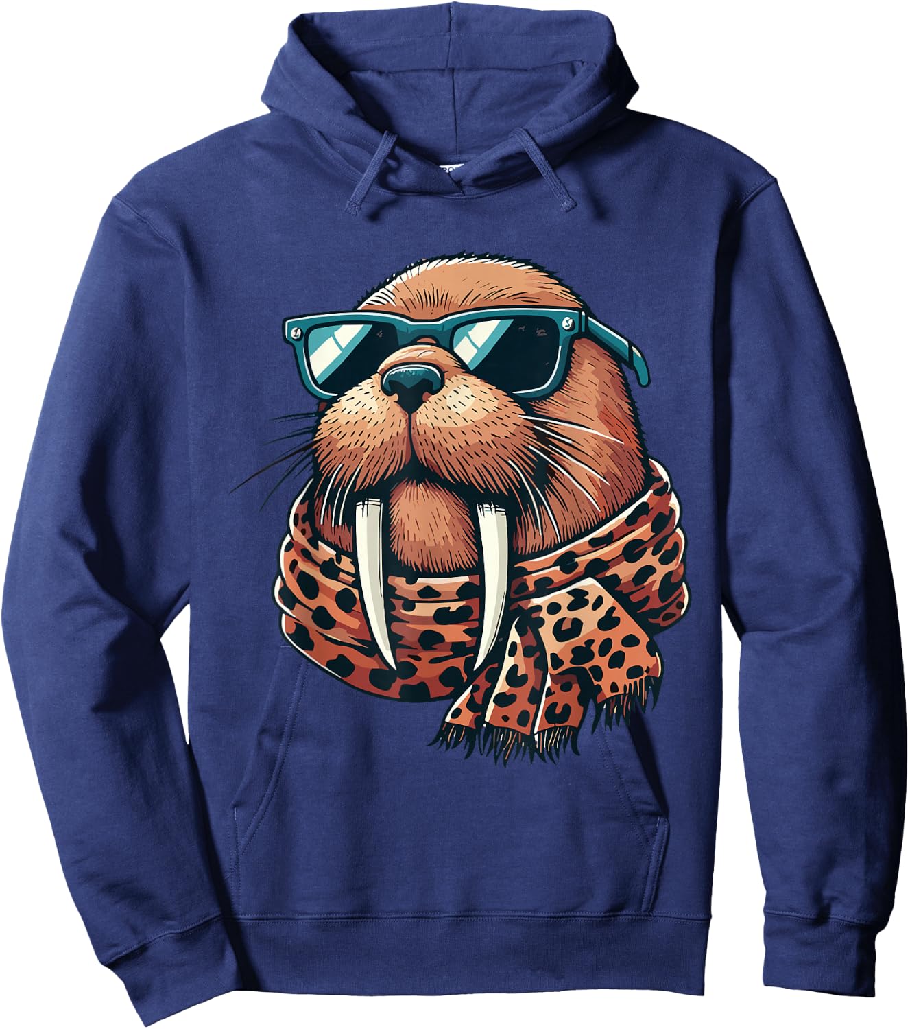 Walrus Wearing Leopard Scarf Animal Wearing Sunglasses Hoodie - Hoodie | Navy