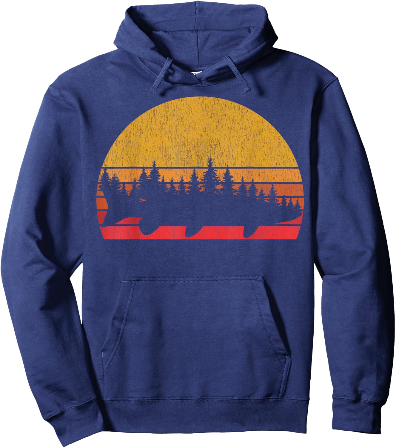 Musky Fishing Retro Muskie Forest Treeline - Fisherman Hoodie - Hoodie | Navy