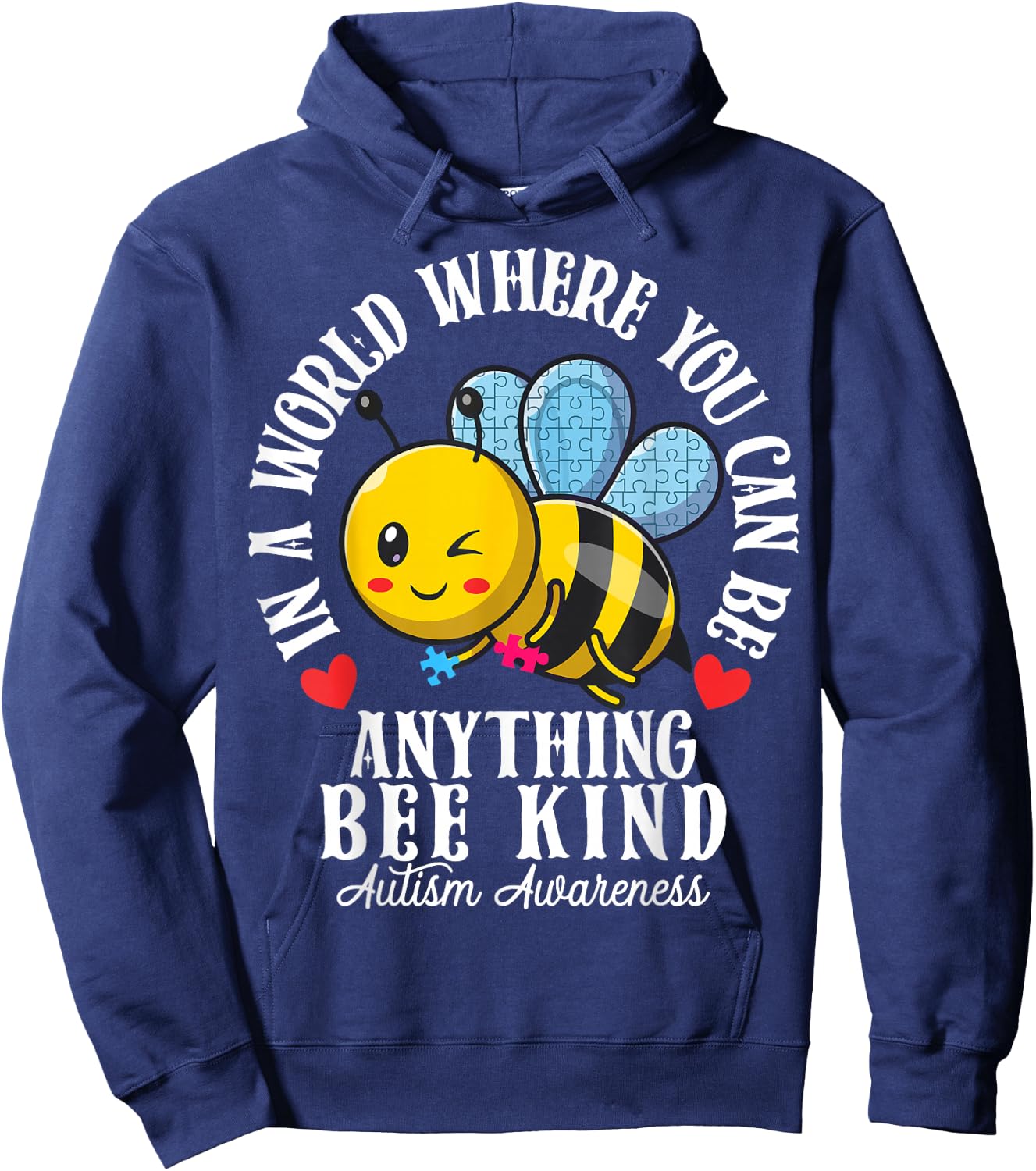 Funny Autism Awareness Bee Kind Autistic Cute Autism Be Kind Hoodie - Hoodie | Navy