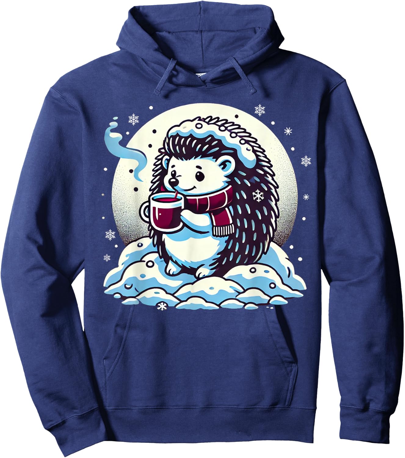Hedgehog Enjoying Hot Chocolate In Snowy Winter Hoodie - Hoodie | Navy