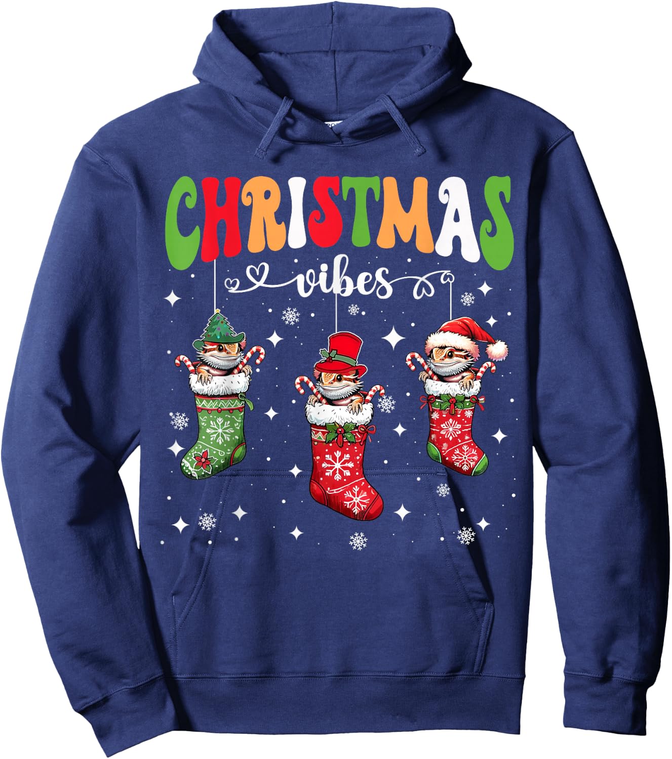 Cute Bearded Dragon In Xmas Socks Funny Christmas Lizard PJ Hoodie - Hoodie | Navy