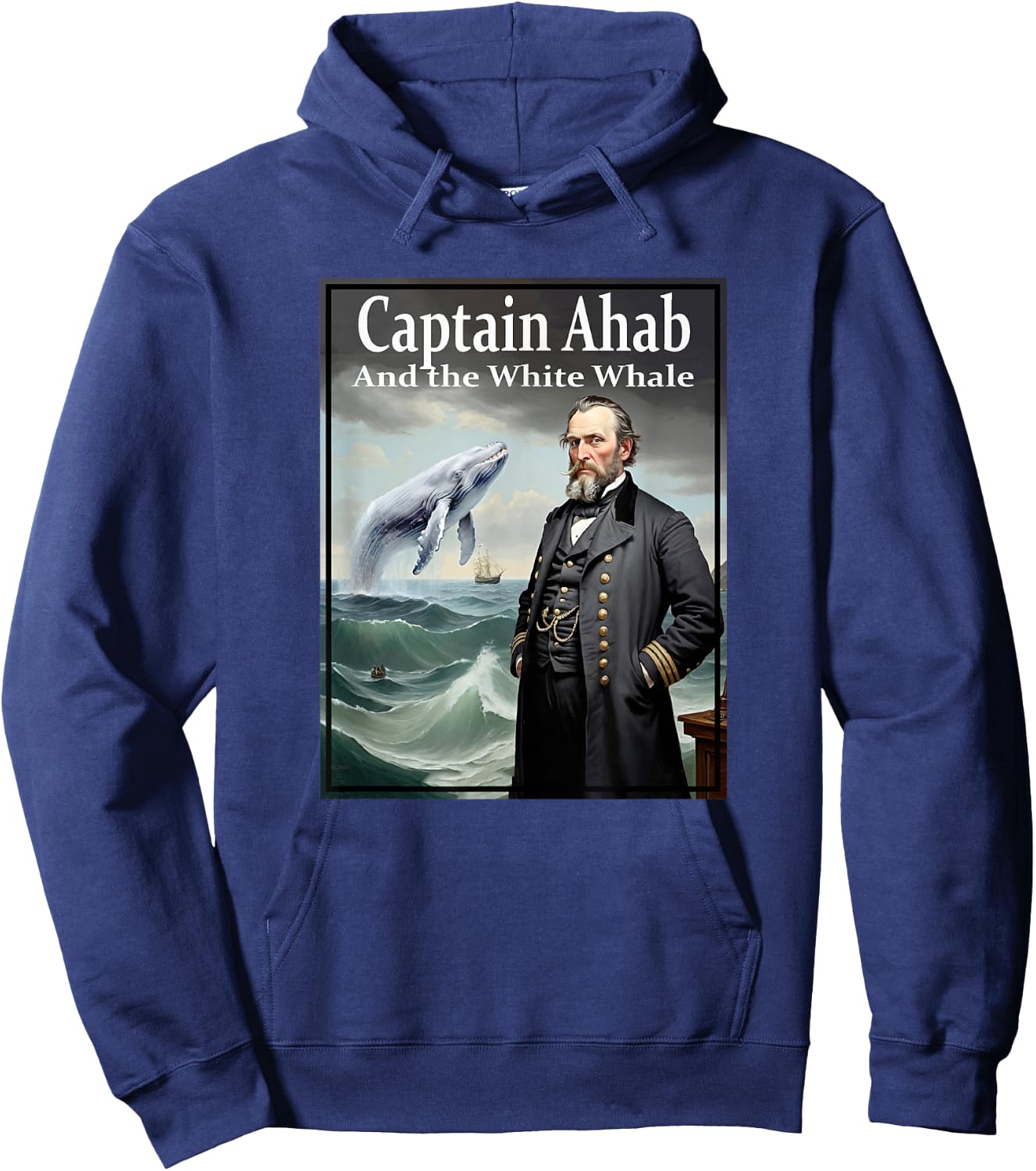Illustration of Captain Ahab and the White Whale , Black, S Hoodie - Hoodie | Navy