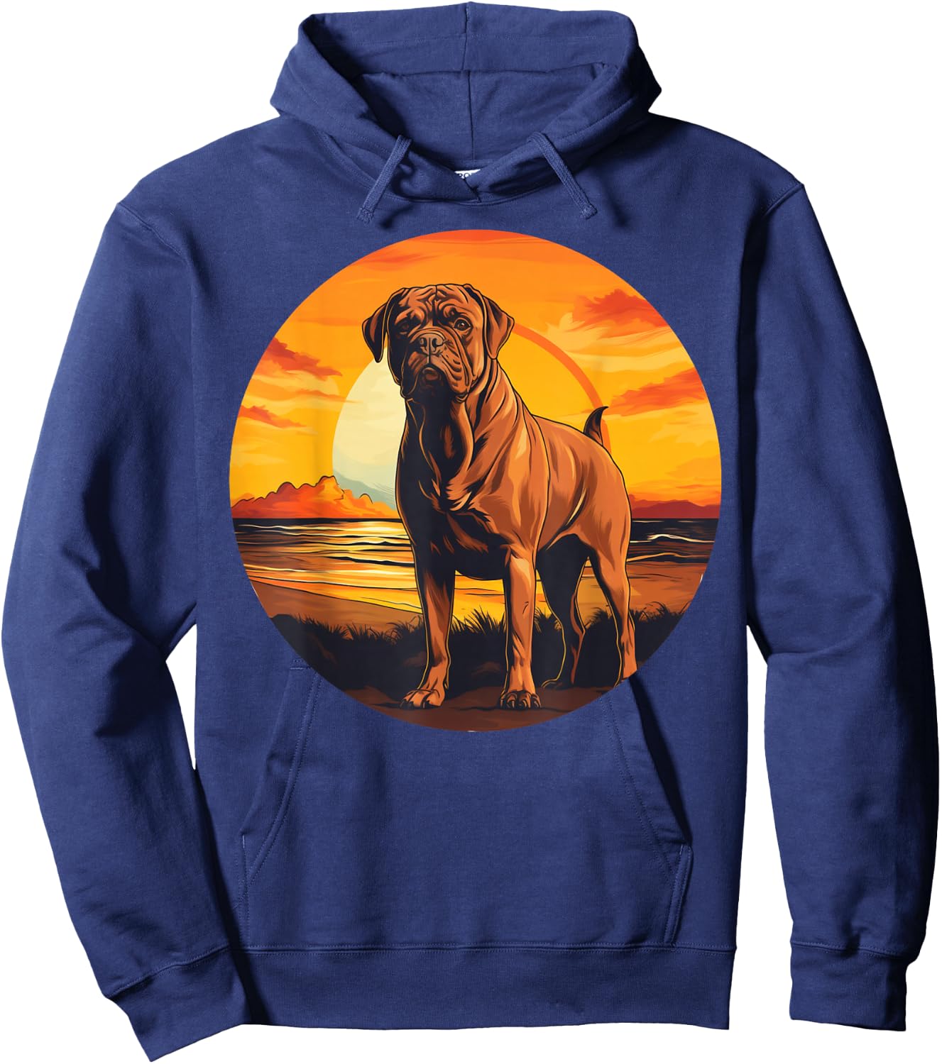 Retro Vintage Dogue de Bordeaux Dog Sunset French Mastiff Hoodie - Hoodie | Navy