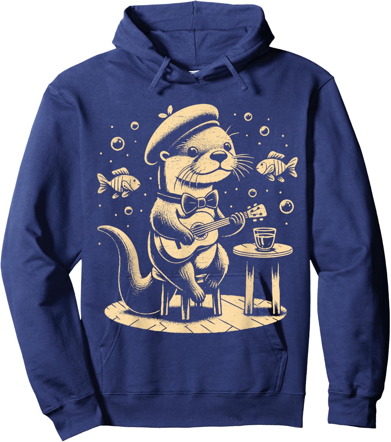 Funny otter playing guitar jazz animal music amateur otter , Black, S Hoodie - Hoodie | Navy