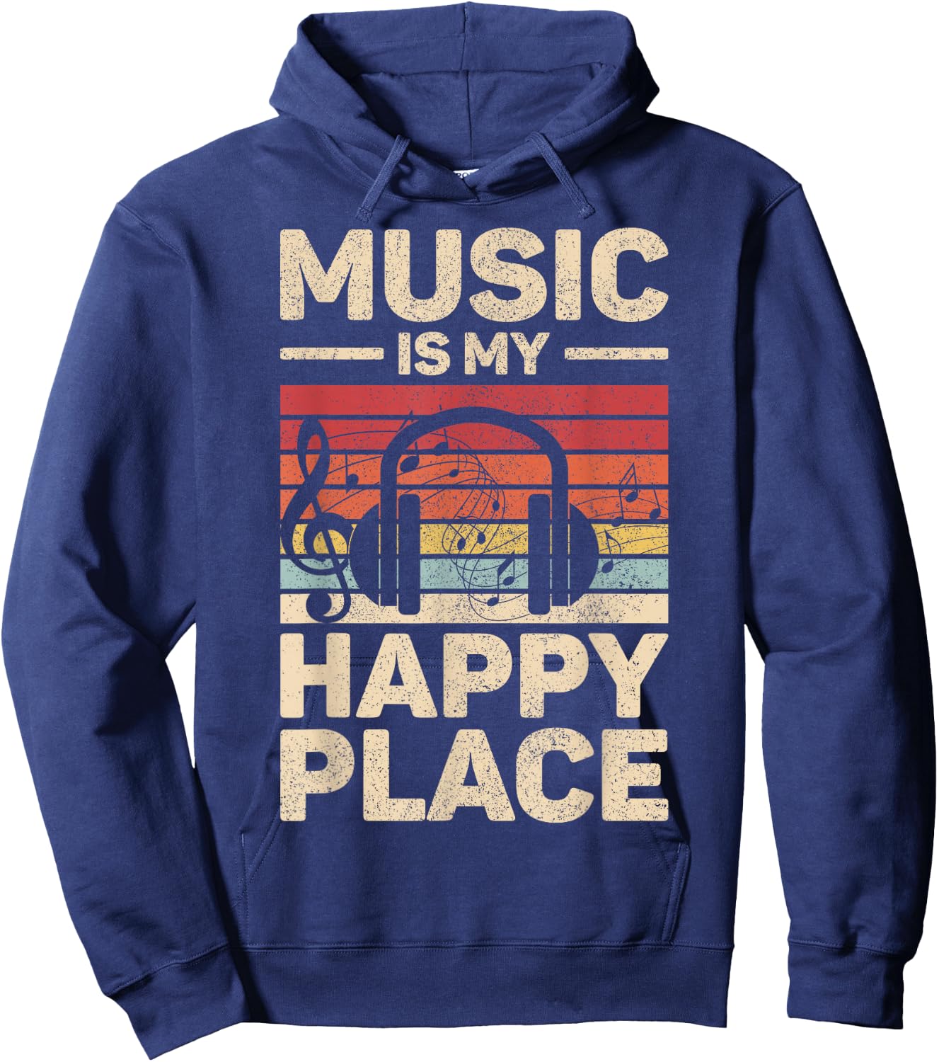 Music Is My Happy Place Musician Outfit EDM Music Lovers DJ Hoodie - Hoodie | Navy
