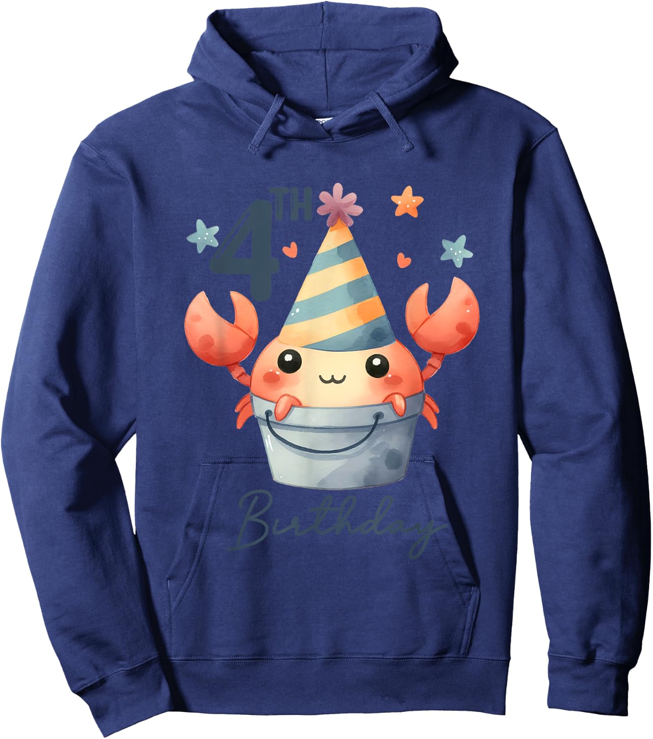 4th Birthday 4 Years Old Crab Crustacean Beach Seafood Kids Hoodie - Hoodie | Navy