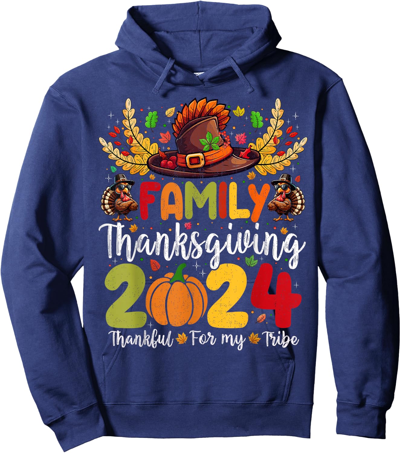Family Thanksgiving 2024 Thankful For My Tribe Group Autumn Hoodie - Hoodie | Navy