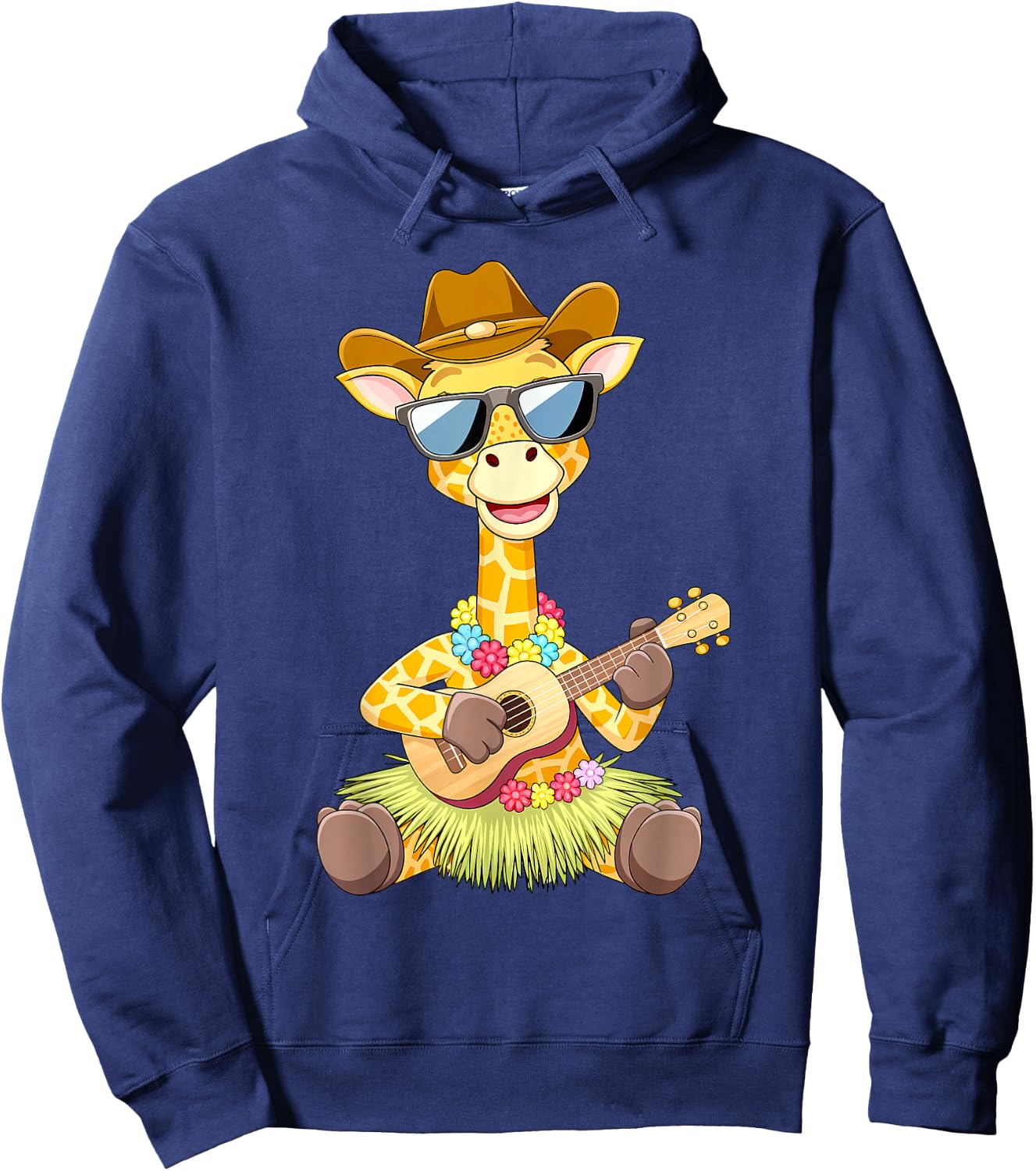 Giraffe Ukulele Luau Cute Funny Hawaii Zoo Animal Hoodie - Hoodie | Navy