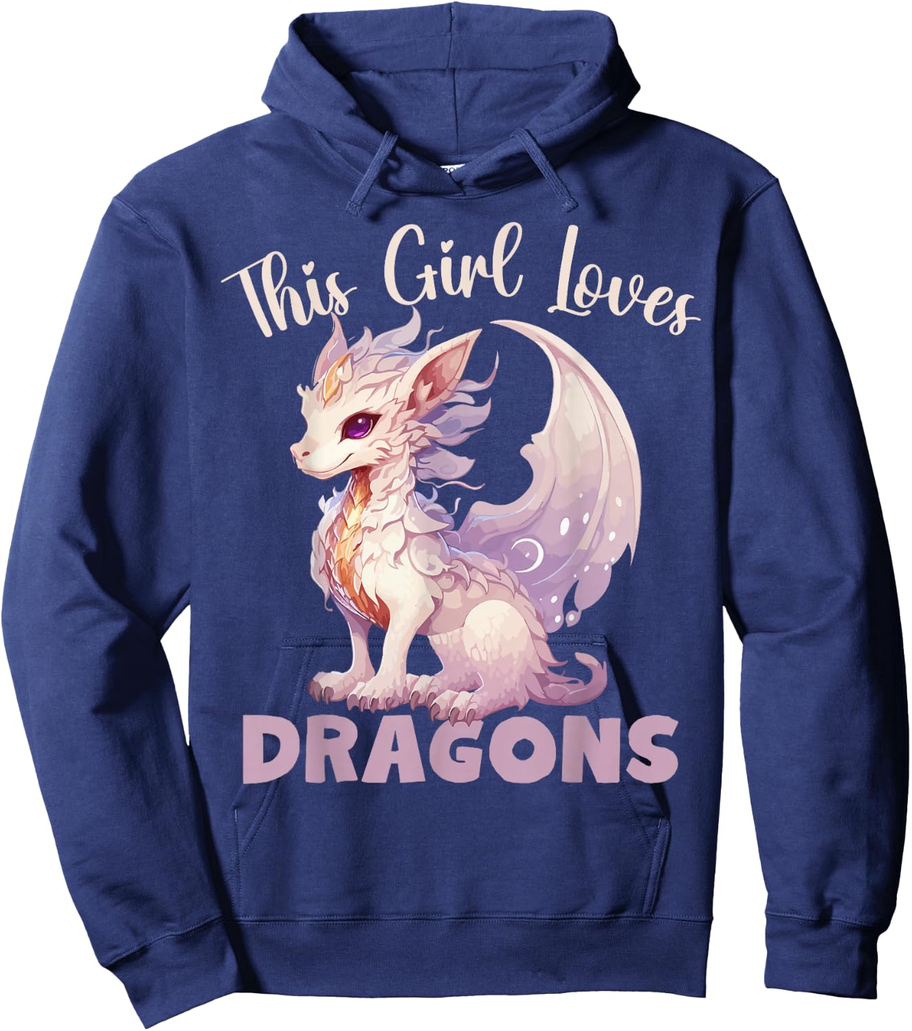 This Girl Loves Dragon for Girls in Pink and Purple , Black, S Hoodie - Hoodie | Navy