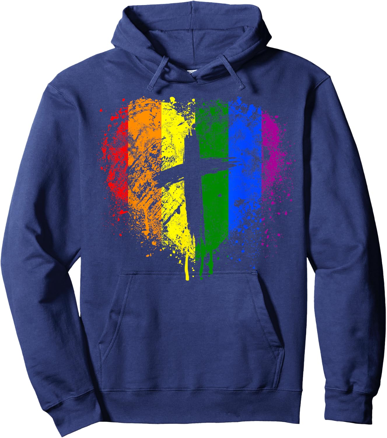 Rainbow Heart with Cross, Christian Religious Gay Pride Hoodie - Hoodie | Navy