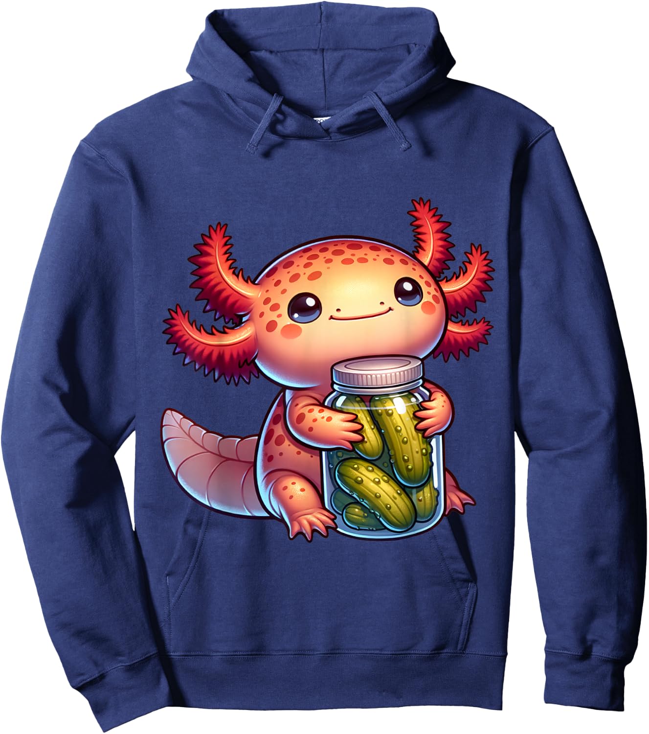 Cute Axolotl With Pickles. Funny Axolotl And Pickles Lover Hoodie - Hoodie | Navy