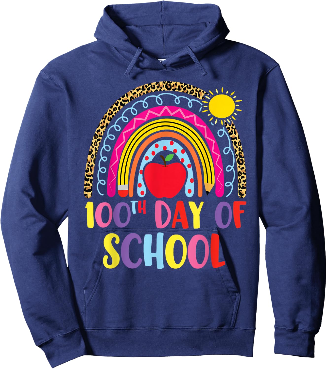 100 days of school Rainbow Leopard Girls 100th Day School Hoodie - Hoodie | Navy