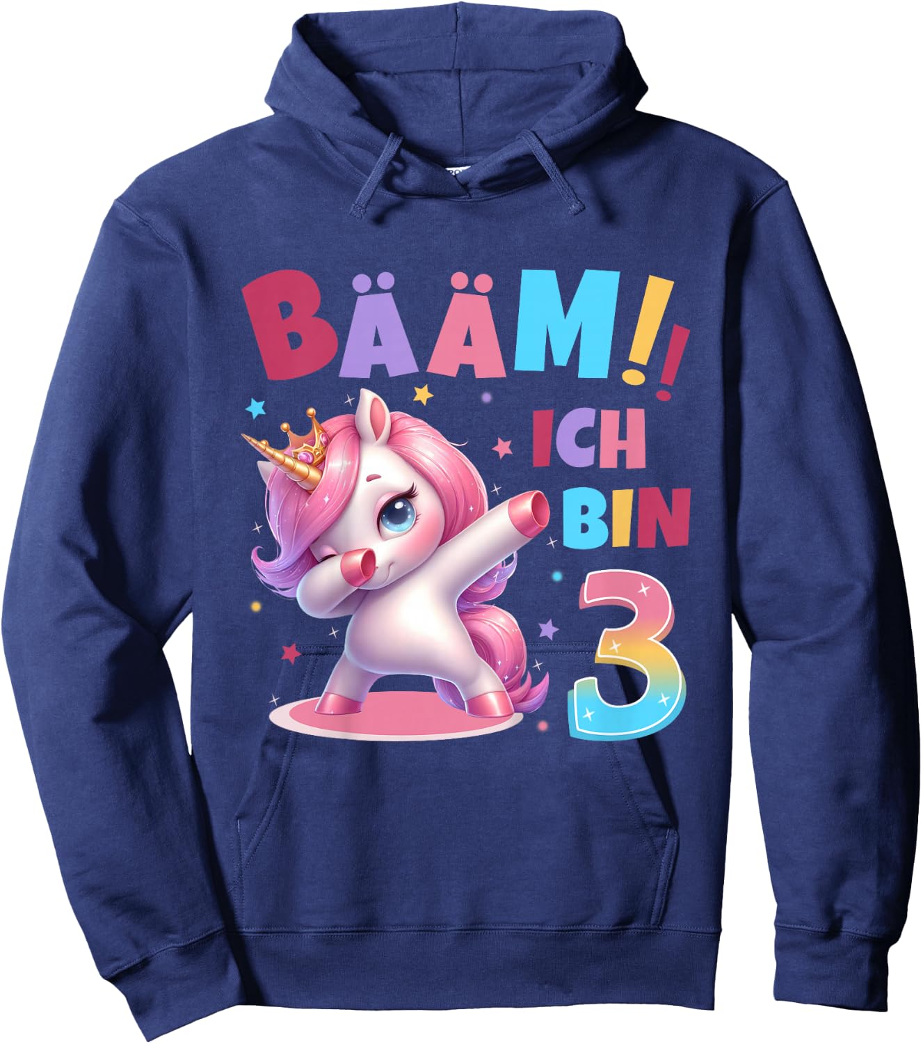 Children's 3rd Birthday Girl 3 Years Unicorn Party Outfit Unicorn , black Hoodie - Hoodie | Navy